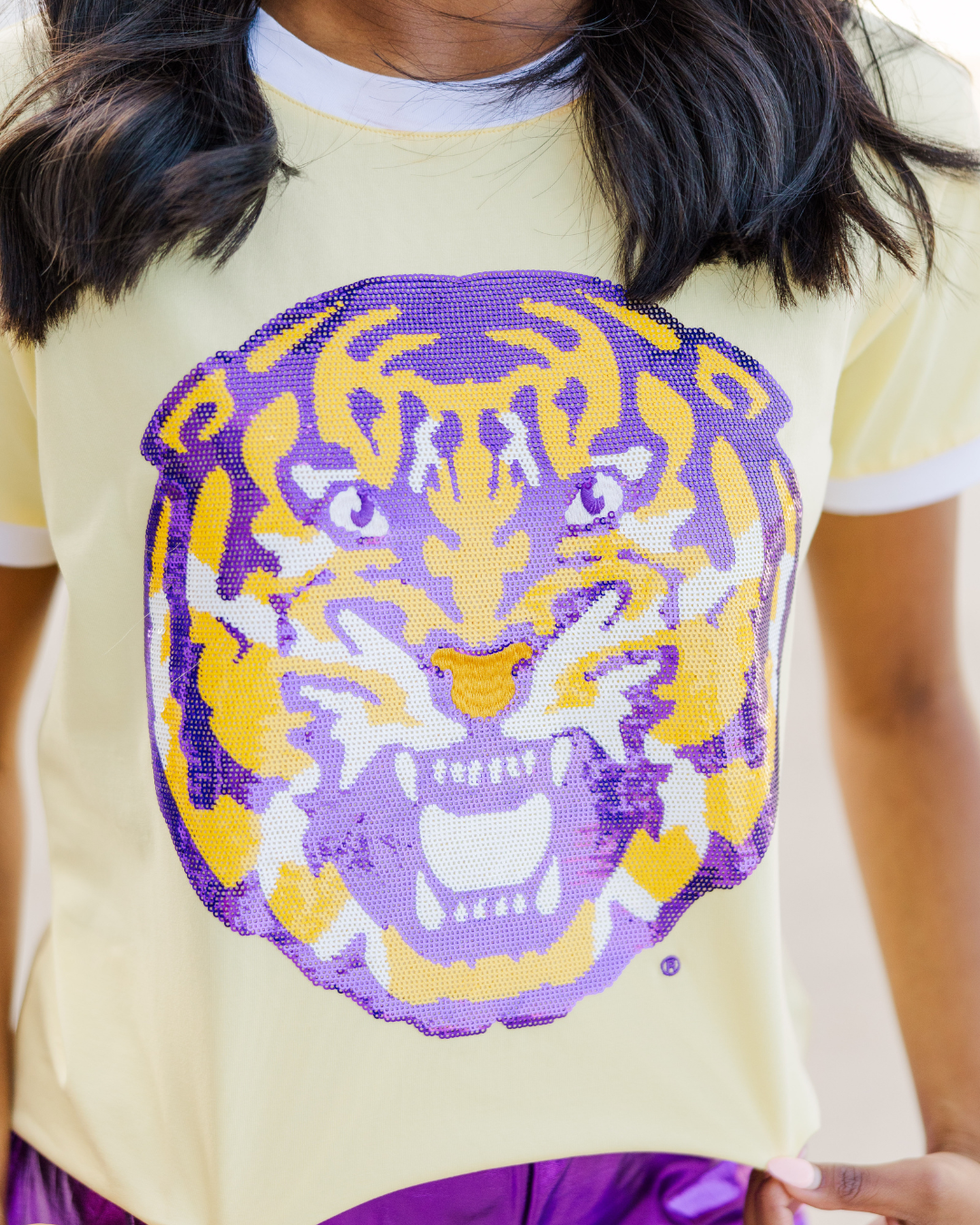 Sequin Tiger Face Yellow Tee