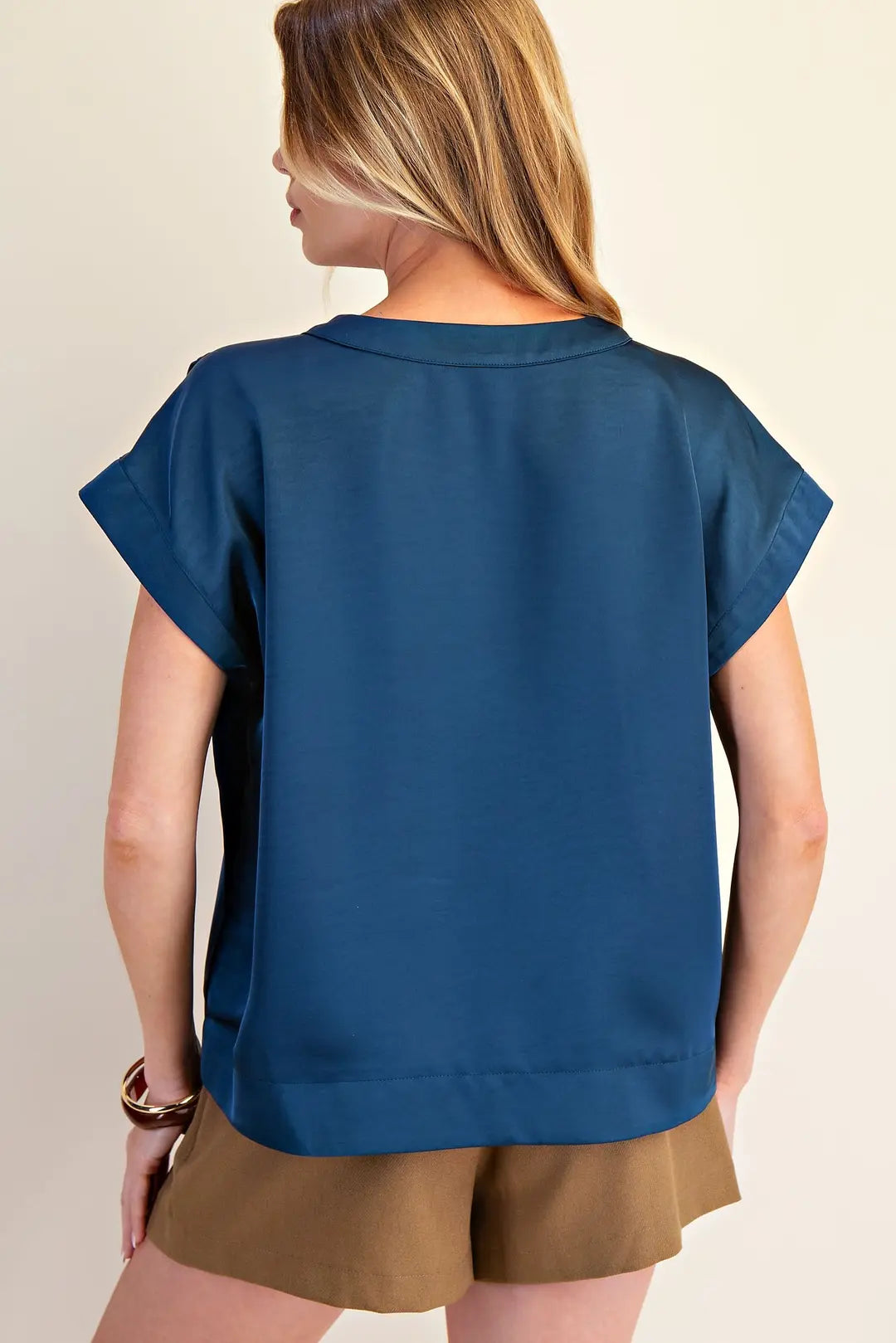 V Neck Placket Shirring Top