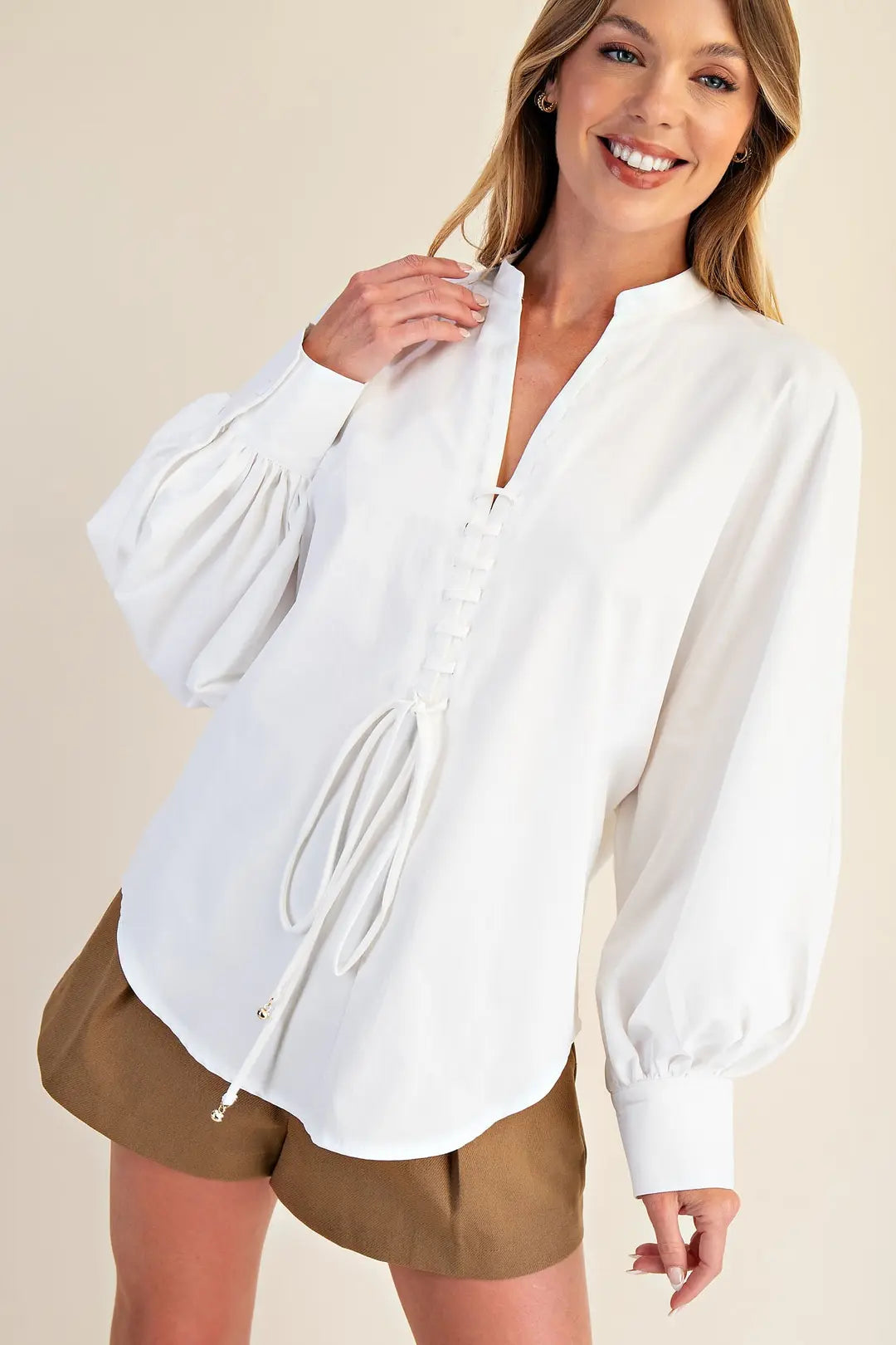 Front Lace Up Long Sleeve Top
