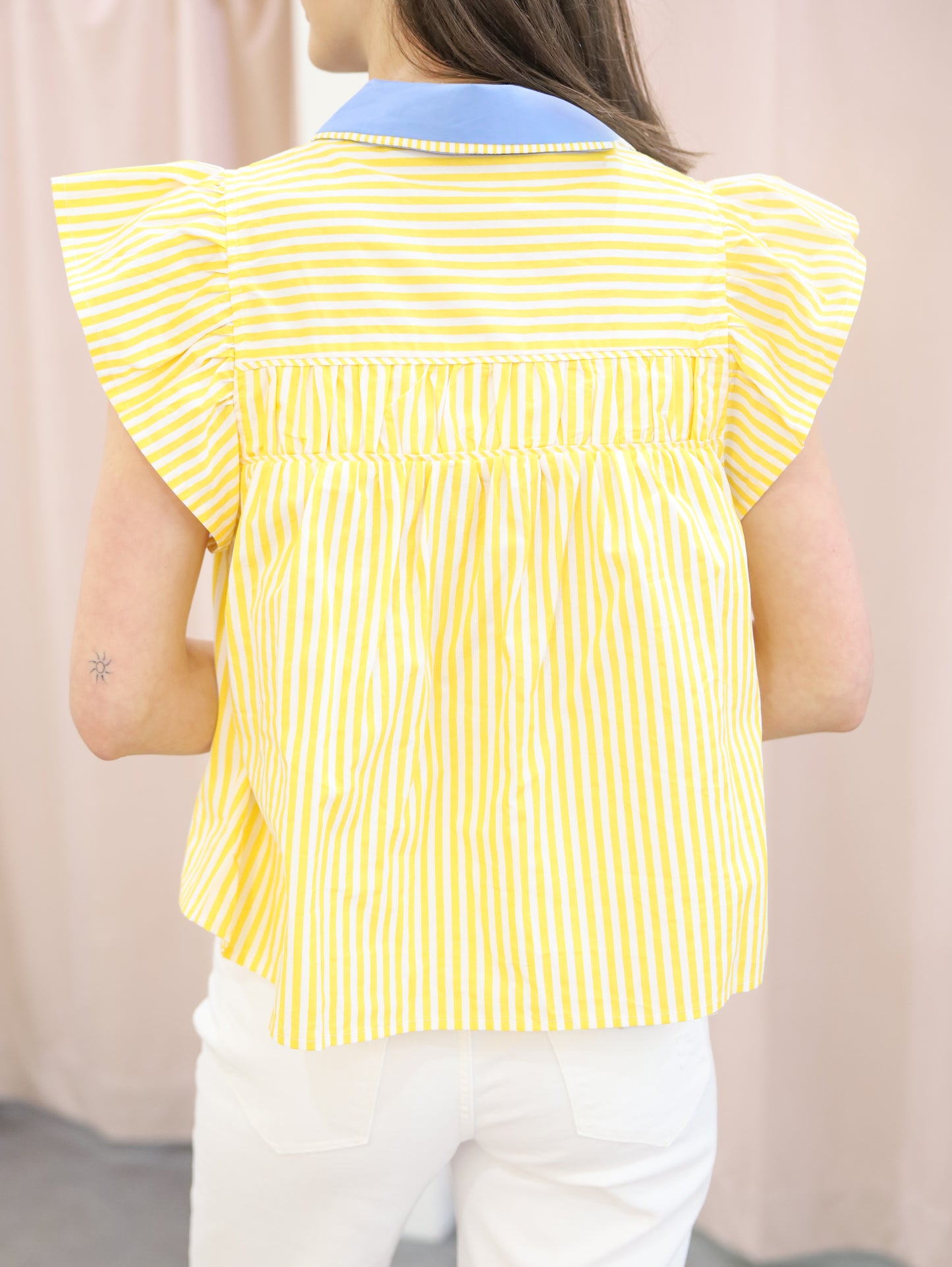 Maggie Striped Contrast Collar Ruffle Sleeve Top