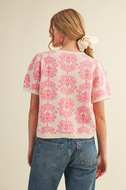 Floral Knit Puff Sleeve Top