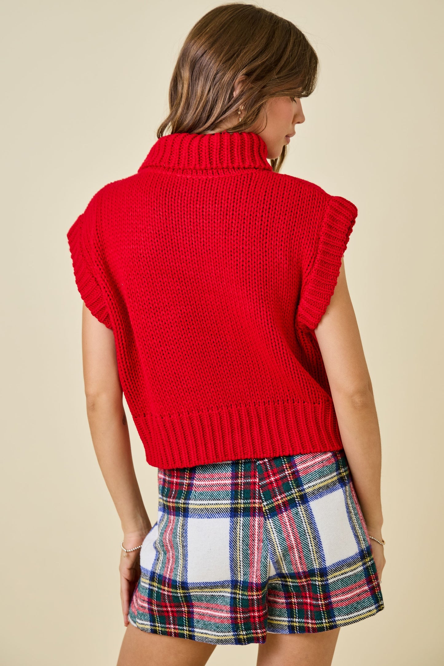 Sleeveless Cropped Turtleneck Knit Sweater Top