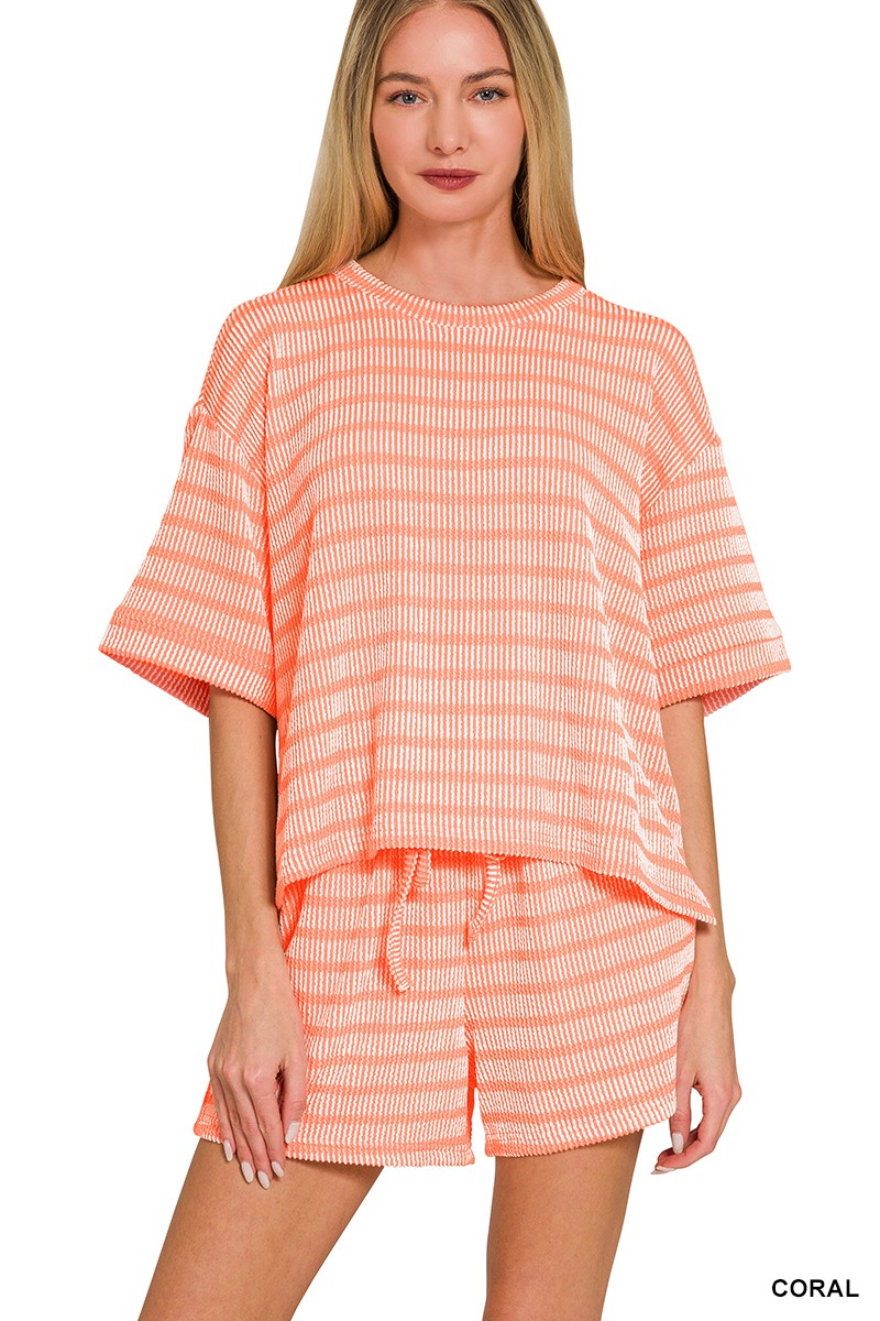 Rib Striped Short Set