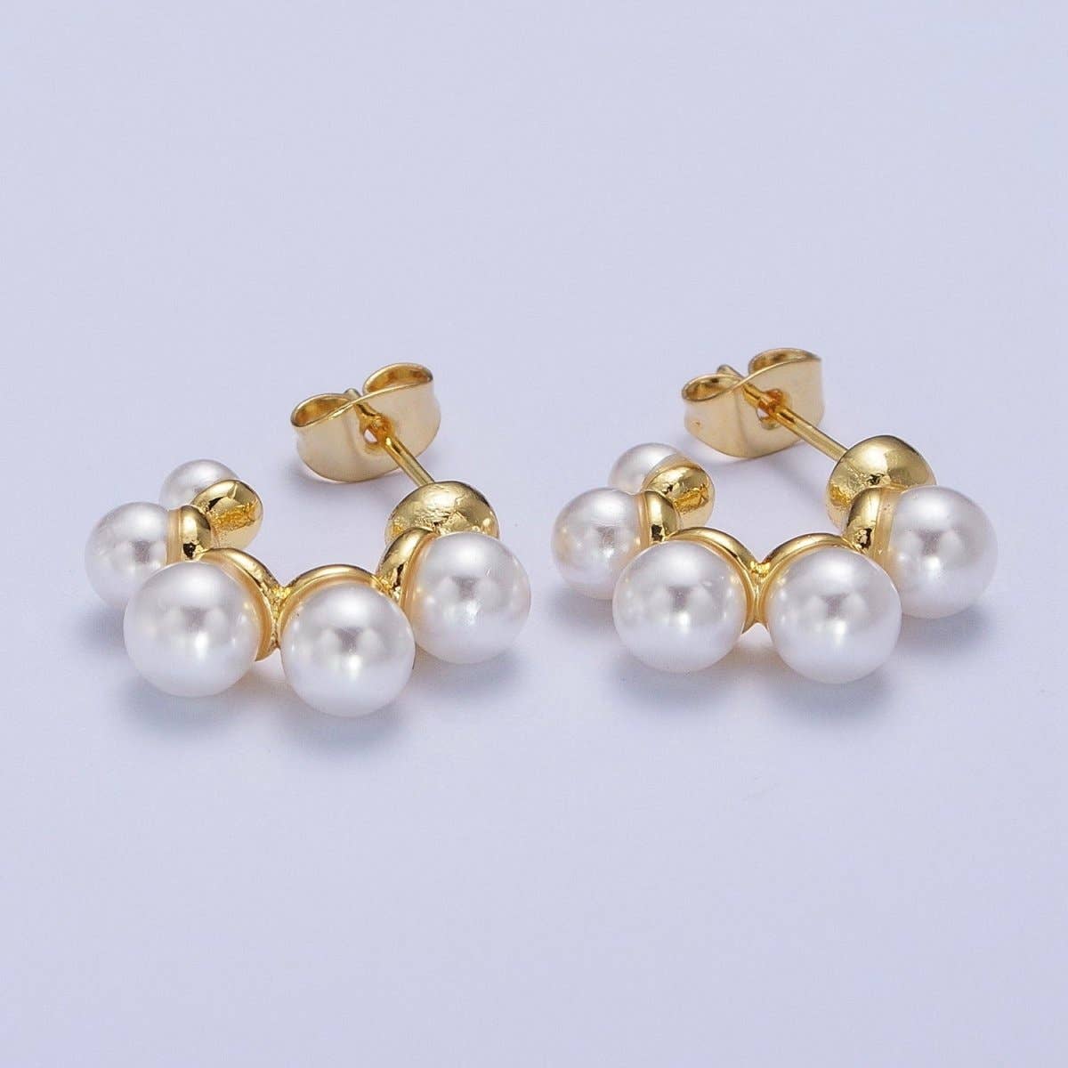 Round Pearl Lined Stud Earrings