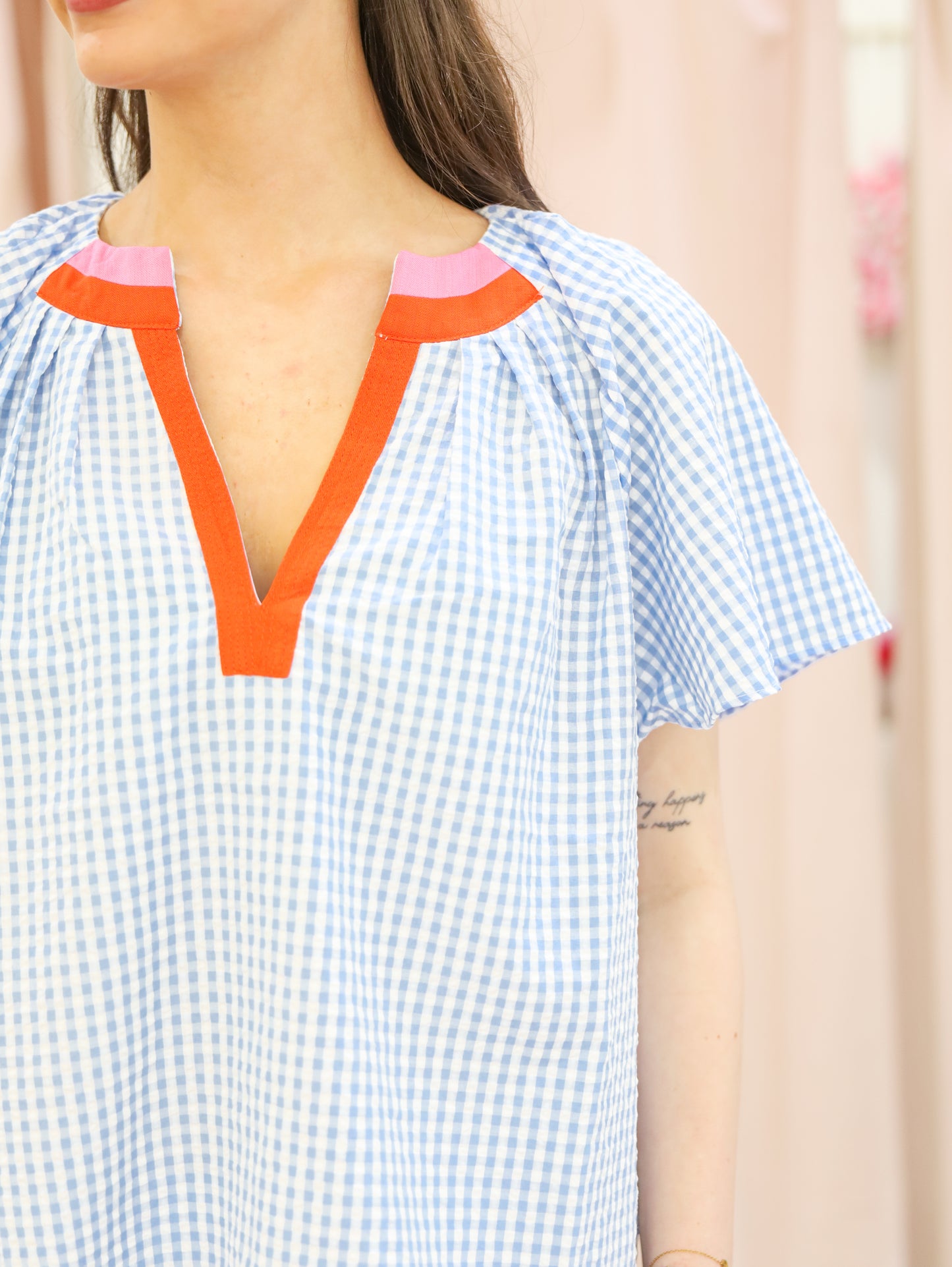 Gingham Contrast Collar Top