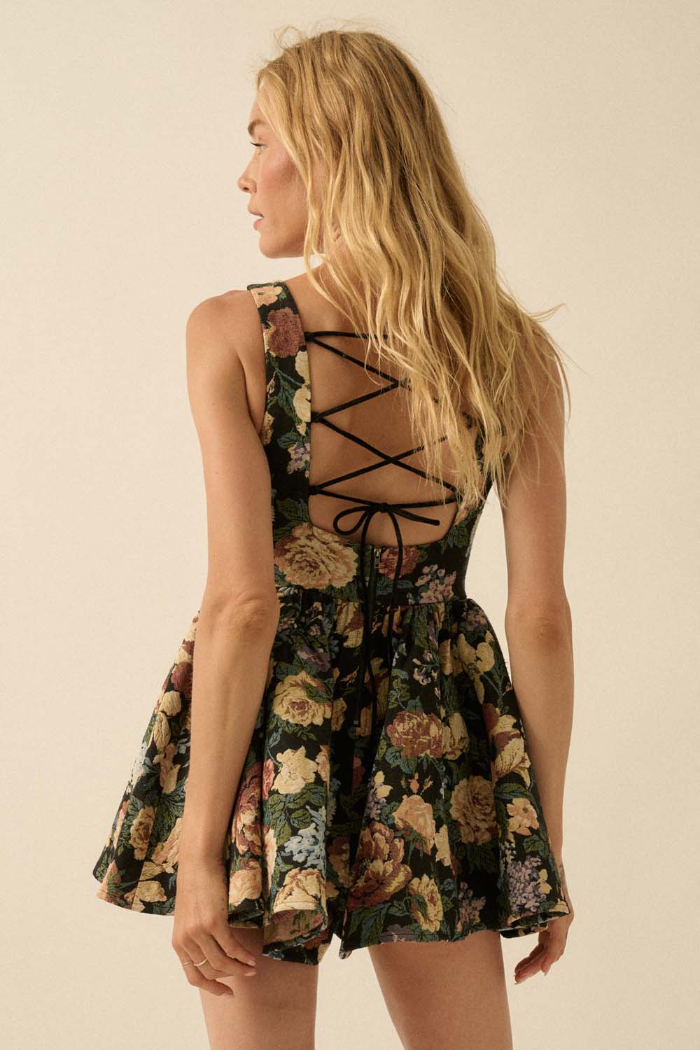 Floral Jacquard Tapestry Fit-And-Flare Romper