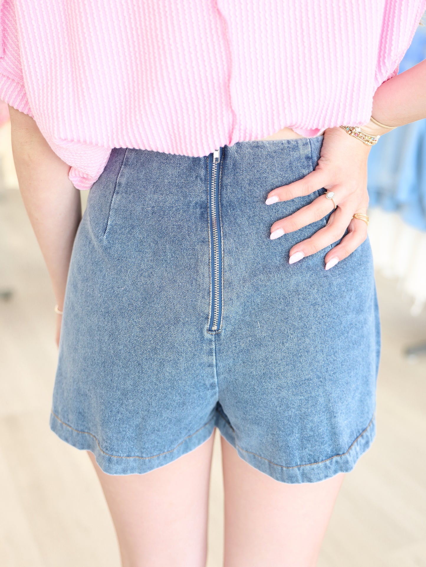High Rise Side Button Denim Skort
