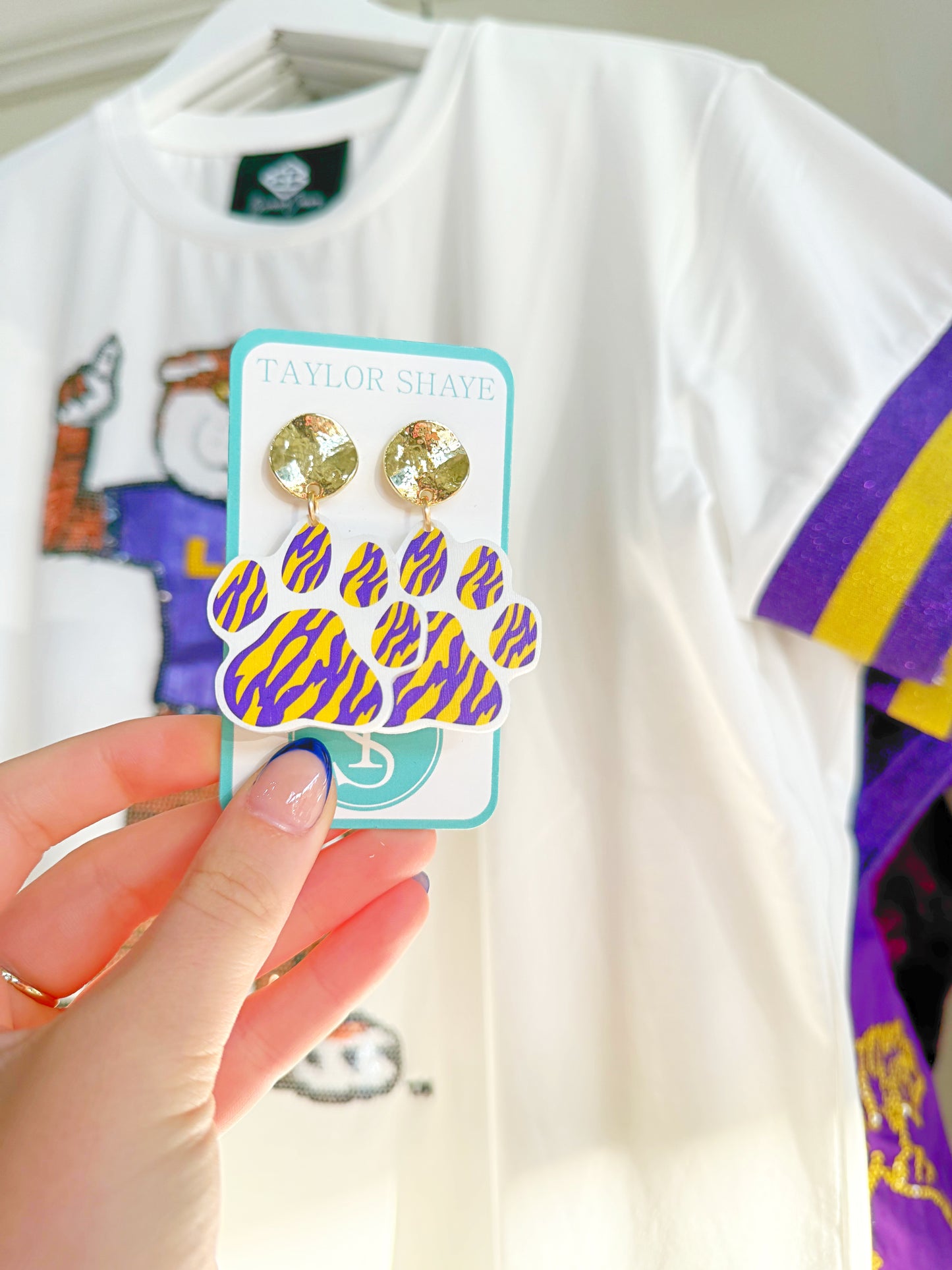 Acrylic Tiger Stripe Paw Earrings