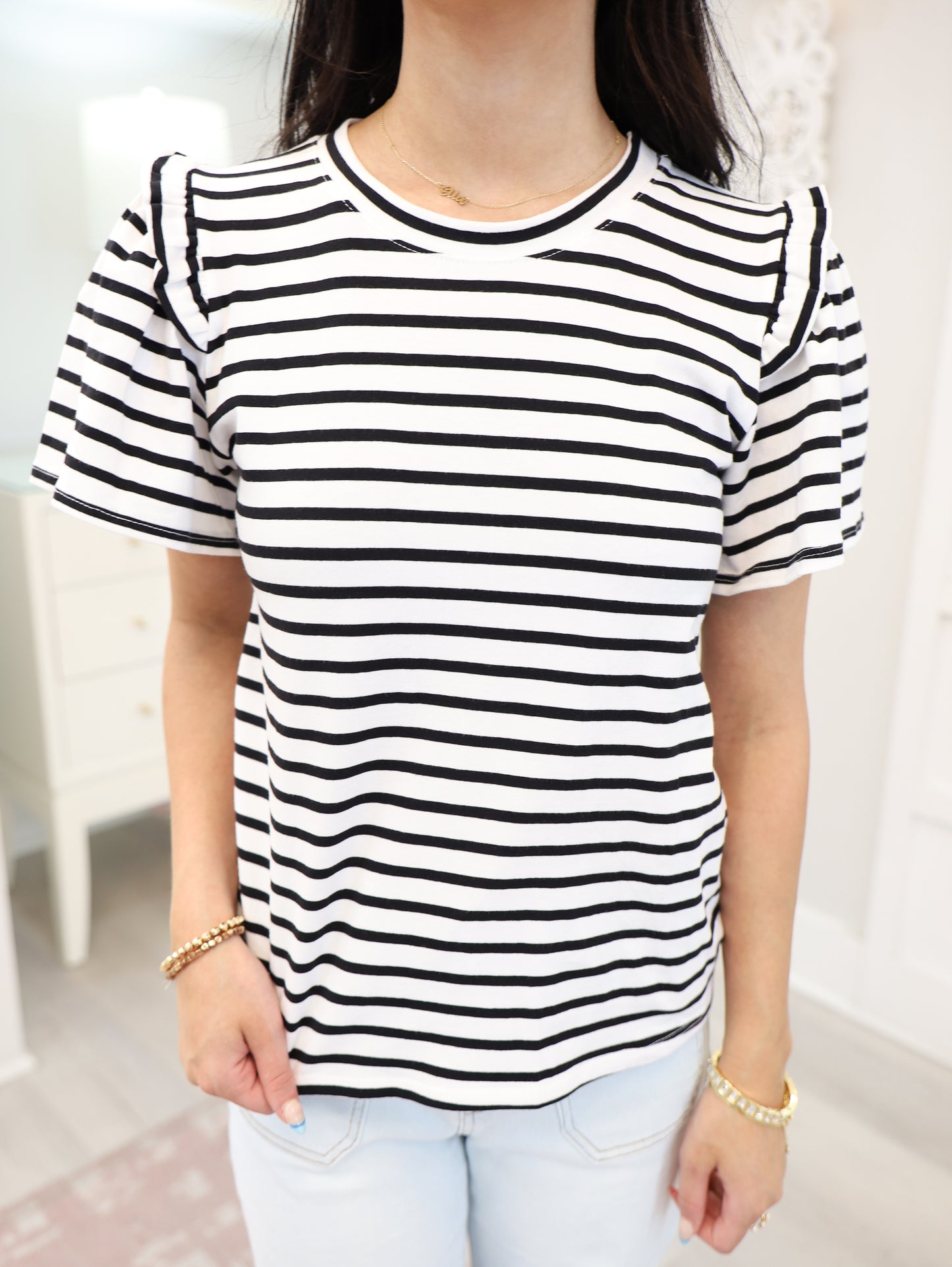 Striped Top with Ruffled Sleeves