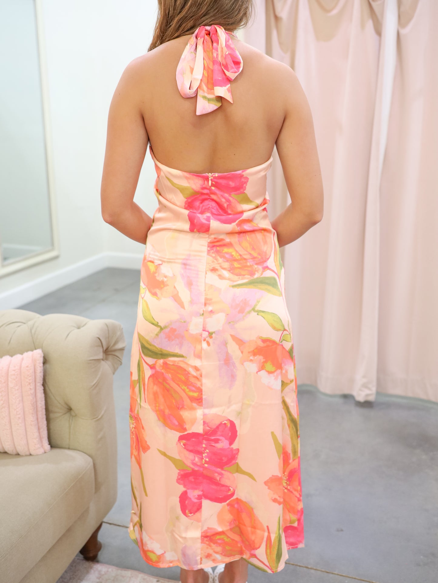 Fifi Floral Halter Neck Midi Dress
