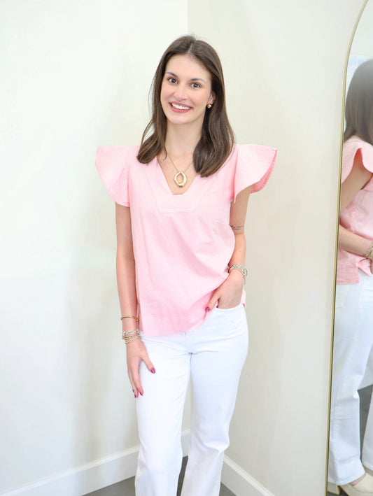 Stitch Detail Flutter Sleeve Top