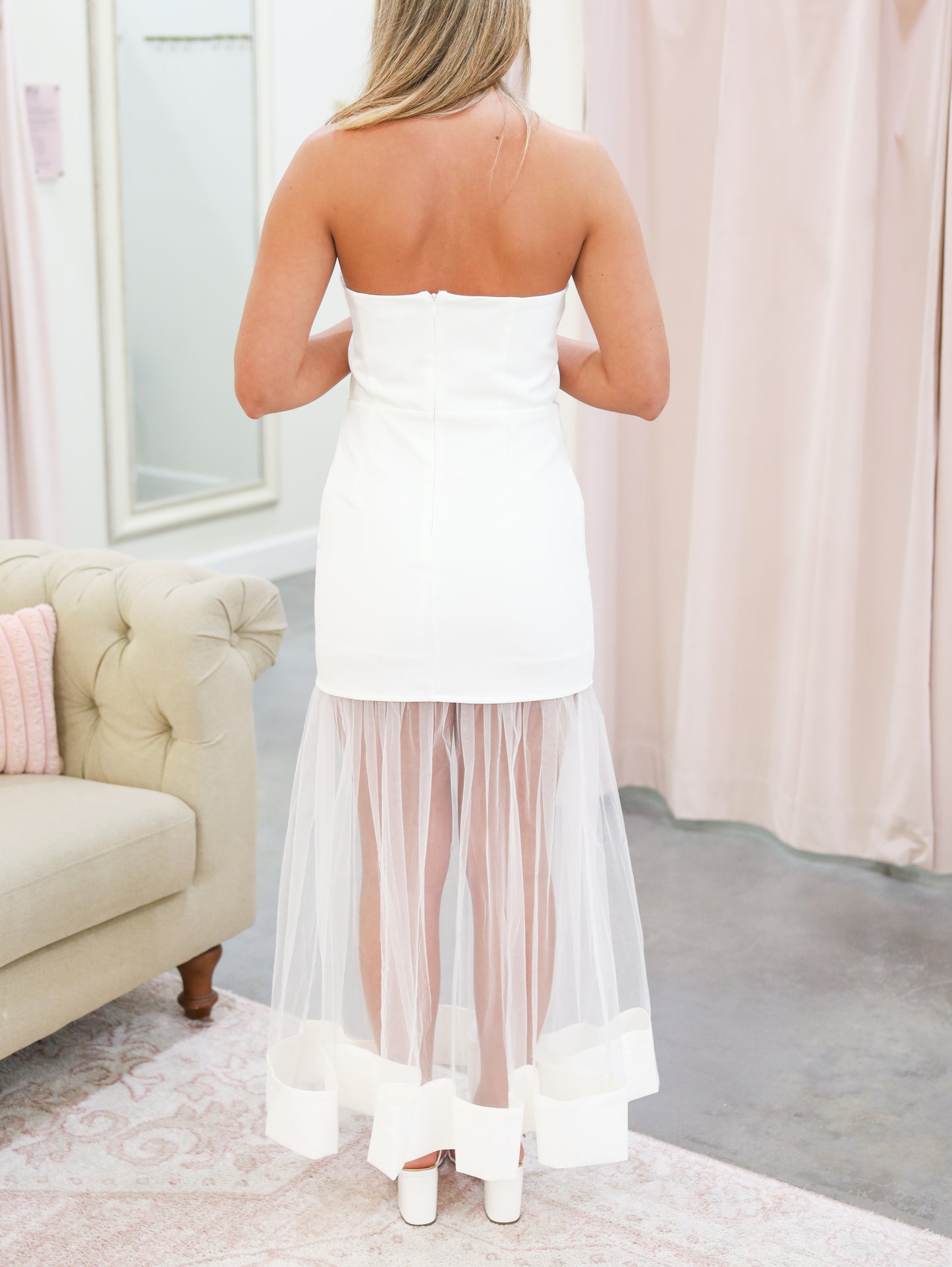 Sheer Skirt Panel Strapless Dress