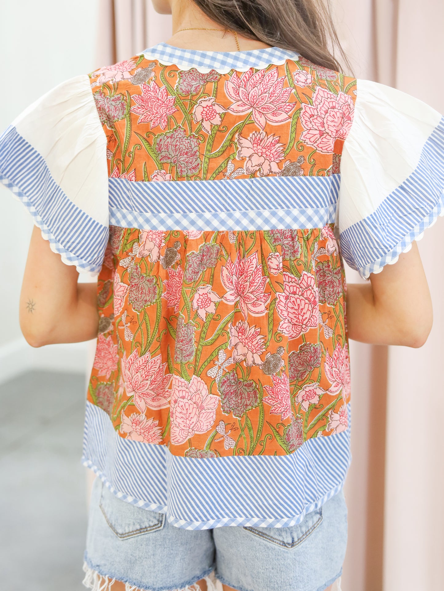 Luna Flowy Sleeve Mixed Print Top