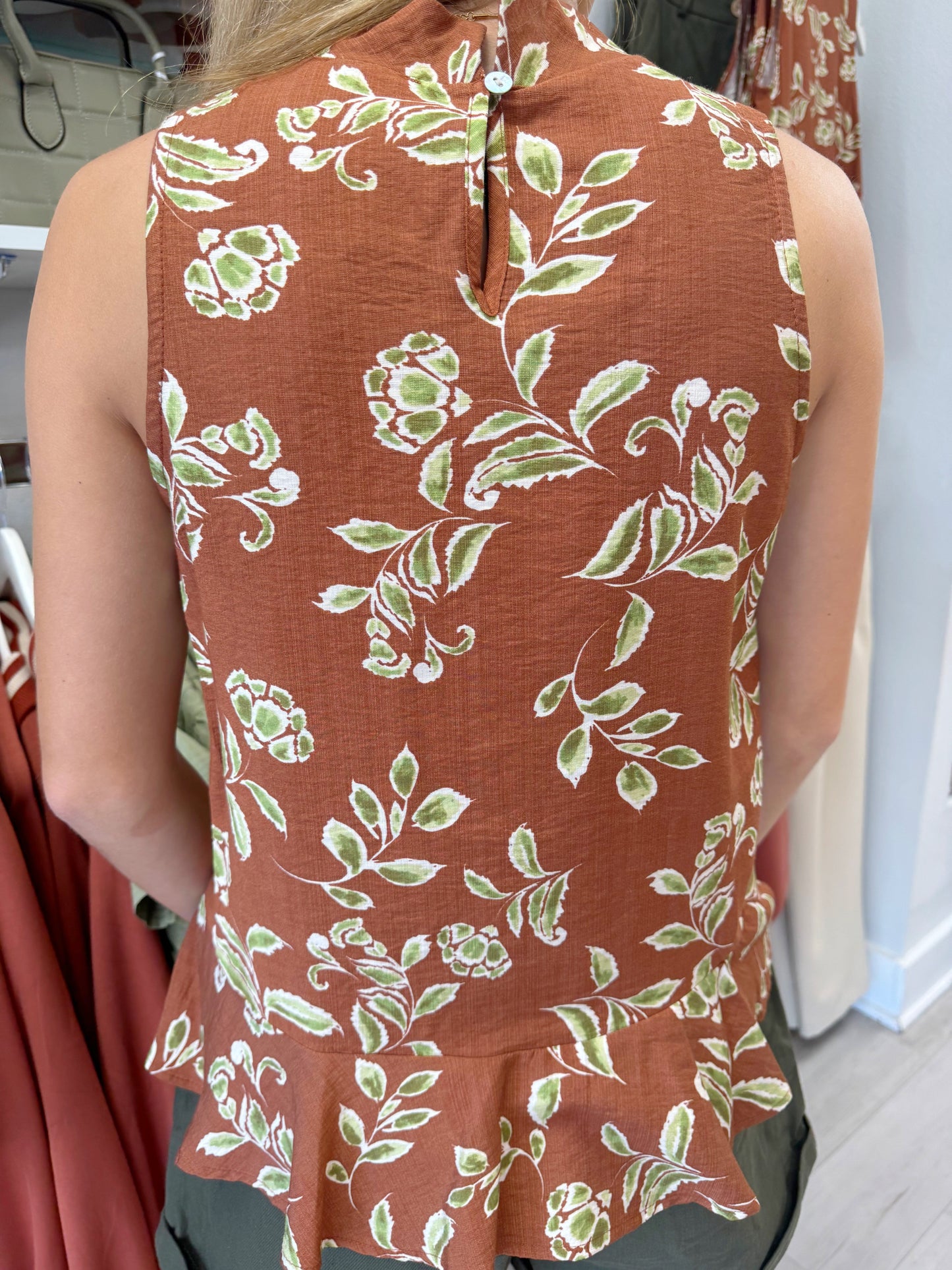 Women's top, halter top, abstract top, fall top, printed fall top, neutral fall top, basic top, sleeveless top, halter sleeveless top