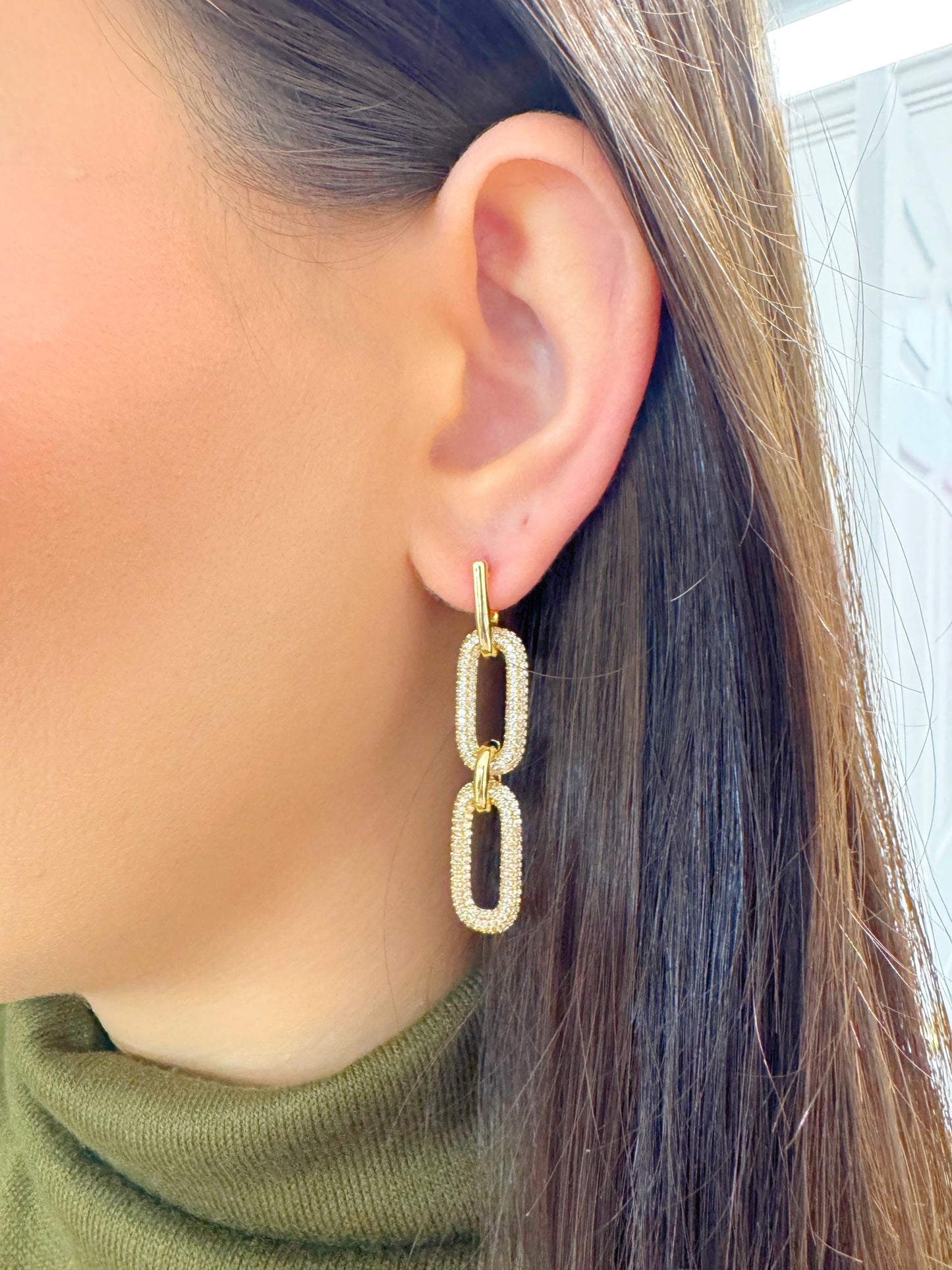 Earrings, gold earrings, gold jewelry, rhinestone earrings