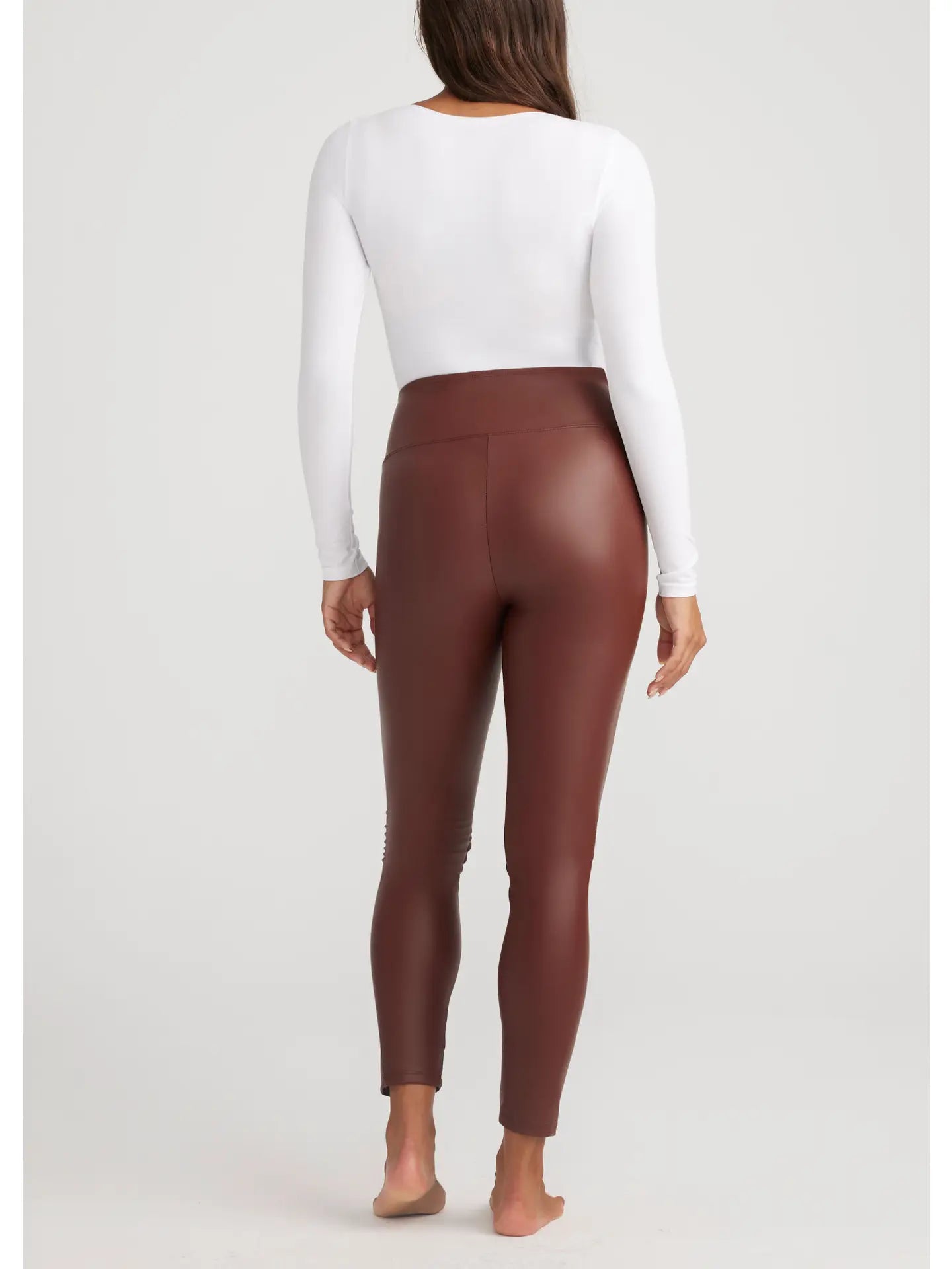 Faux Leather Leggings, Faux Leather Shaping Leggings, Brown Leggings, Ankle Length Leggings, Brown Ankle Length Leggings, Faux Ankle Length Leggings, Leggings, Tummy Control Leggings, Thick Waist Band Leggings, Fall Leggings, Fall Bottoms