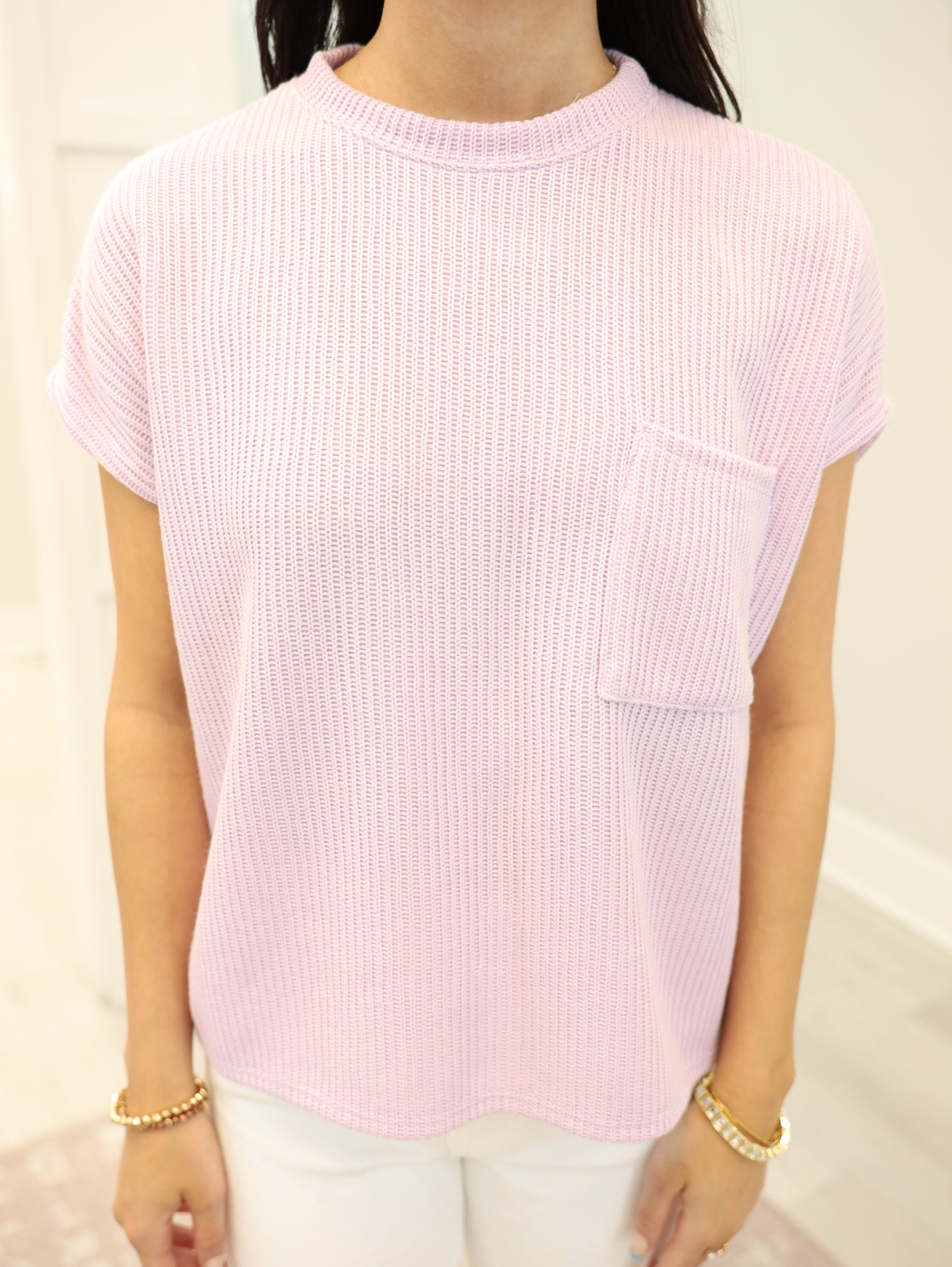 Knitted Short Sleeve Top with Pockets