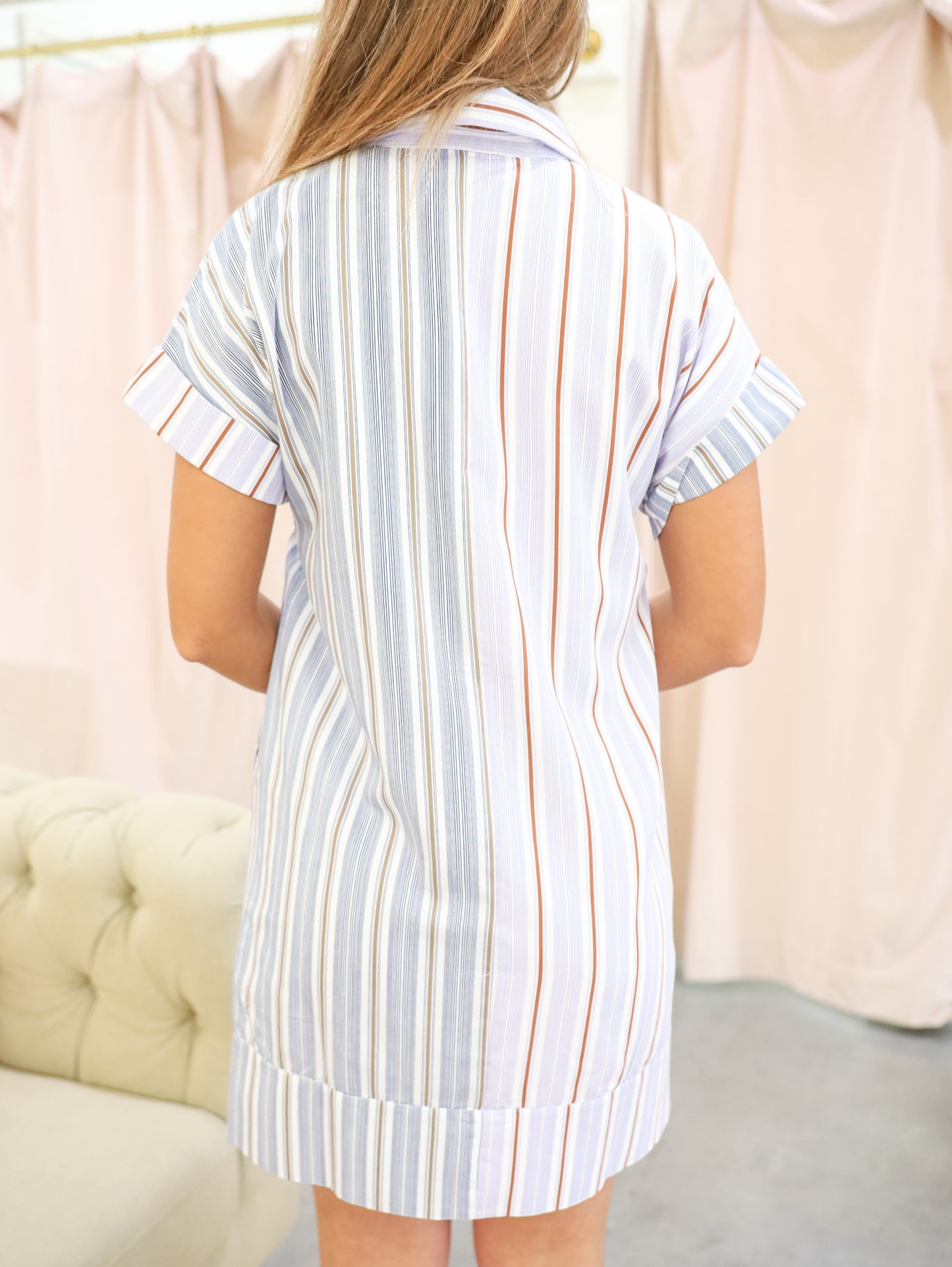 Collared Striped V-Neck Dress