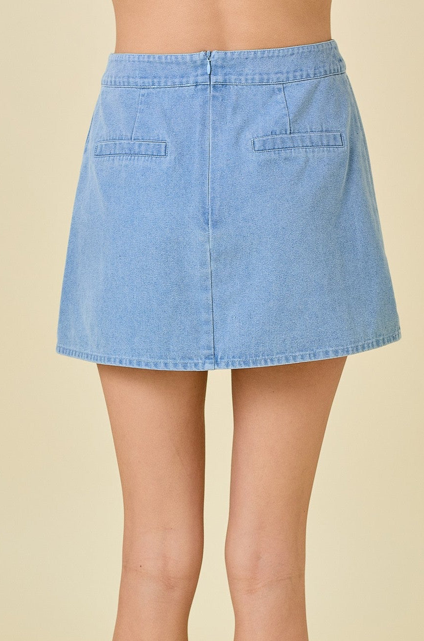 Country concert bottom, family pictures bottom, trendy skirt, bow skirt, pleated skirt, denim skirt, denim mini skirt with bows, denim mini skirt with please, high waisted denim skirt