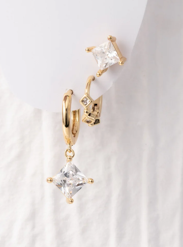 Gold earring set, gold earrings, rhinestone earrings, gold hoop earrings, stoned earrings, stoned earring set