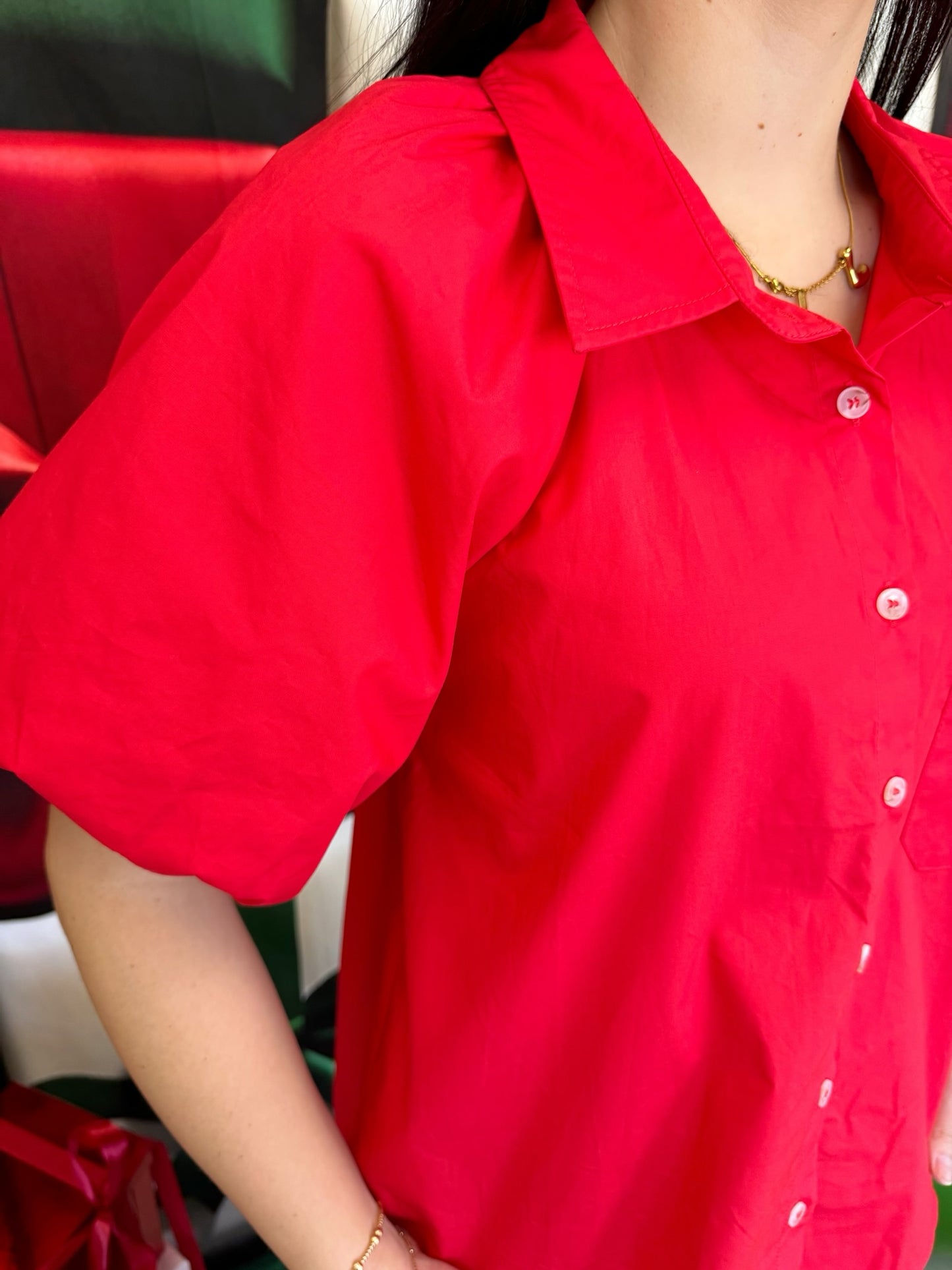 Bubble Sleeve Poplin Top