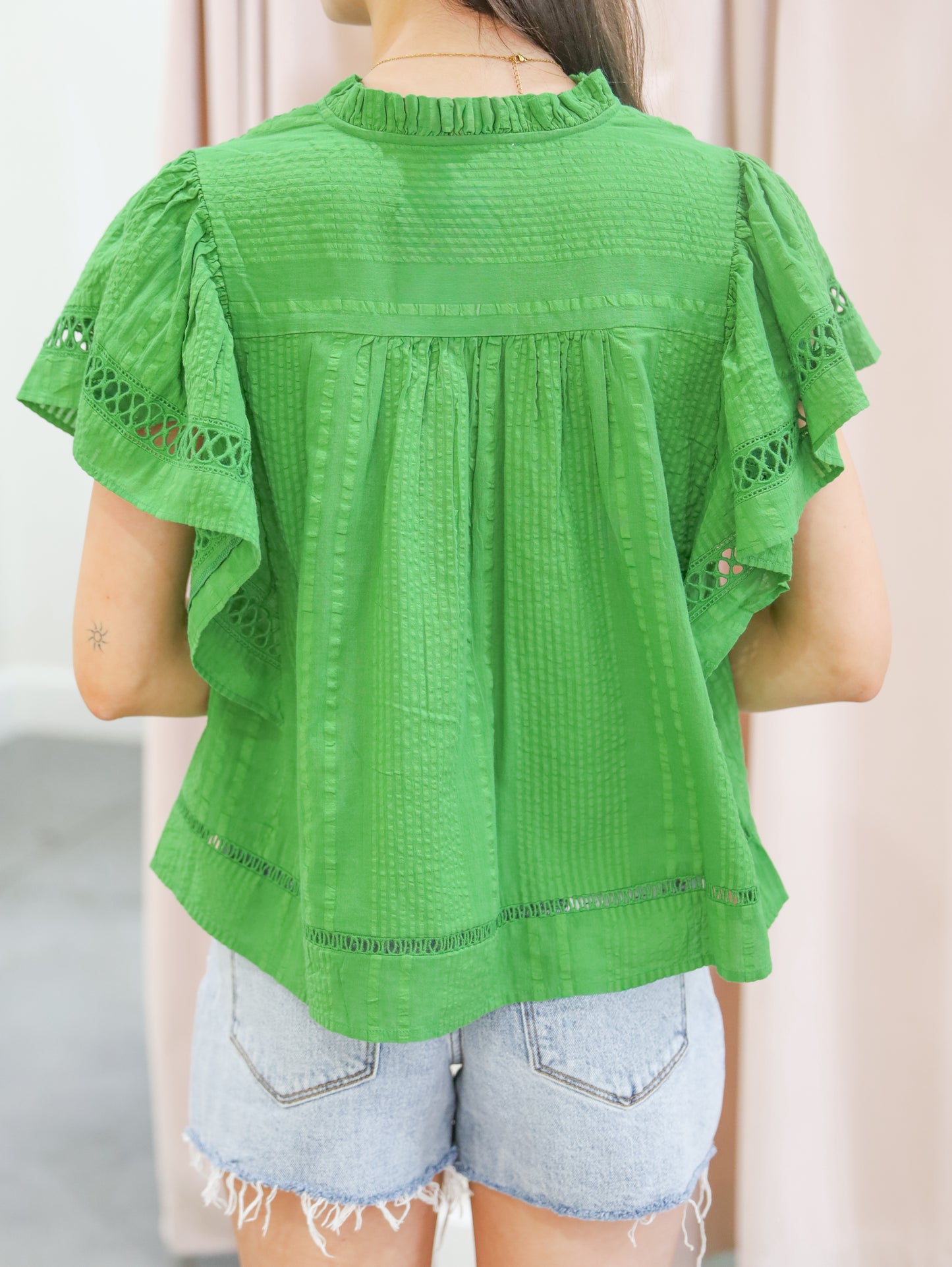Maeve Cutout Detail Flutter Sleeve Top