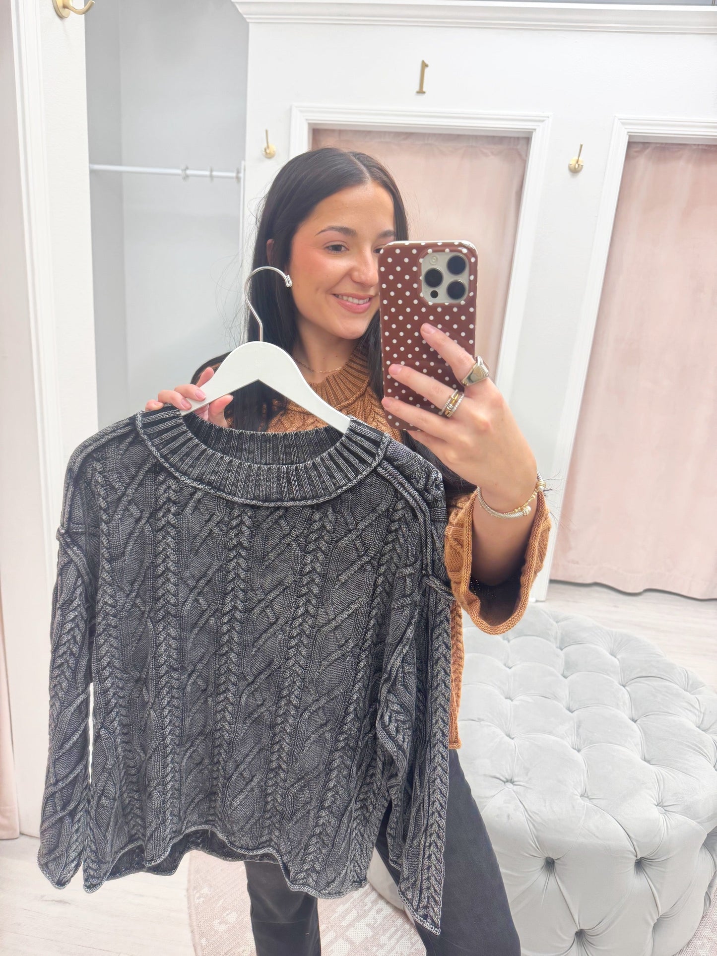 Mineral Wash Cable Knit Sweater