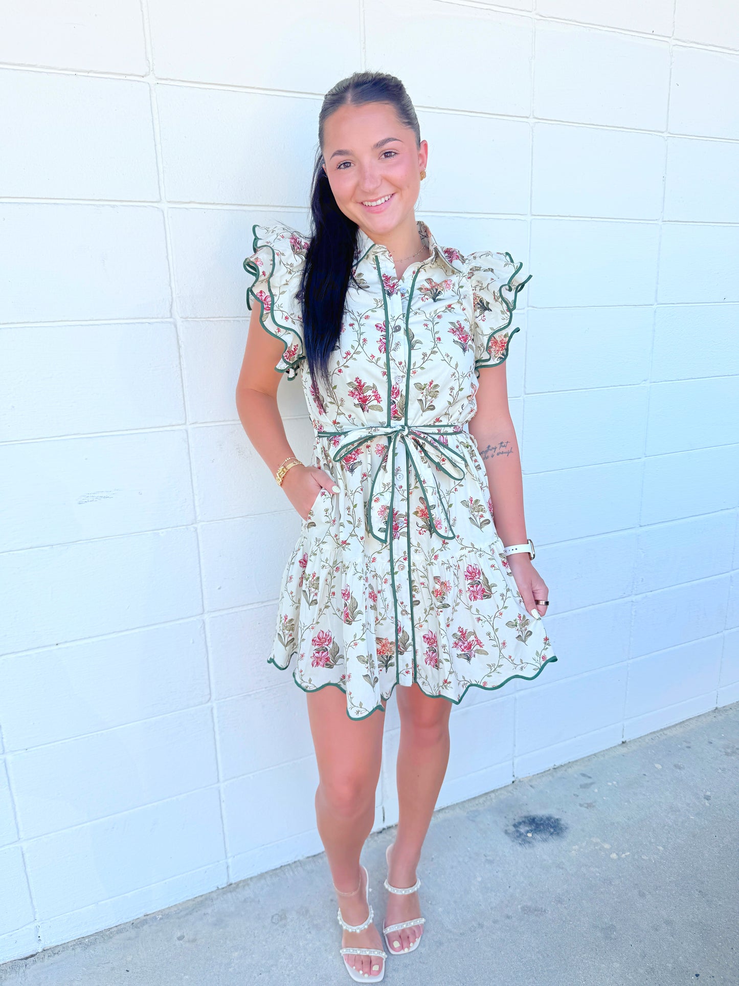 Floral Flutter Sleeve Dress