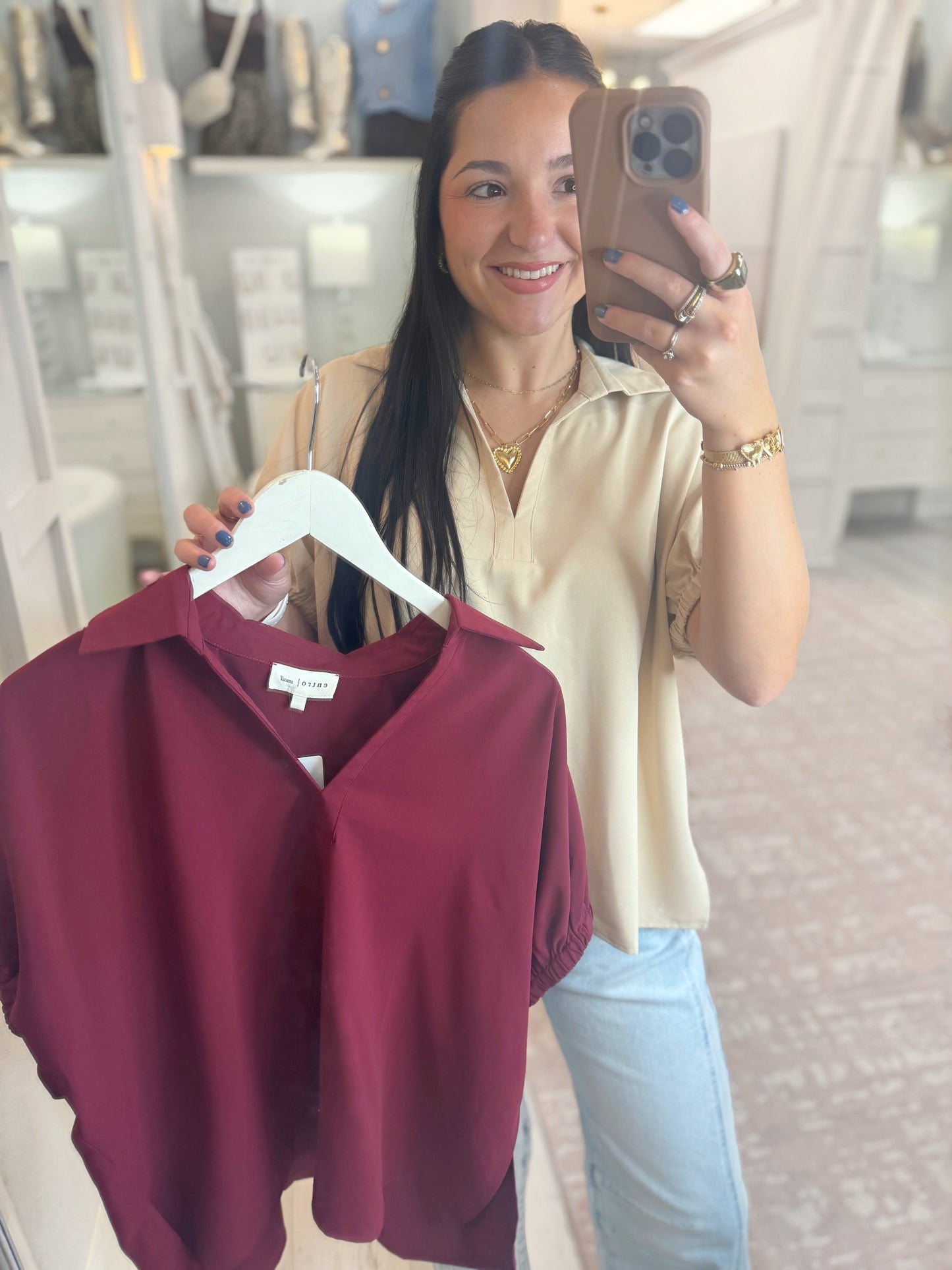 S/S Split Collar Top