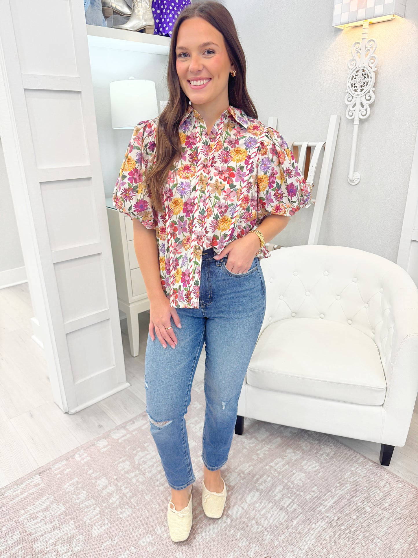 Floral Puff Sleeve Top