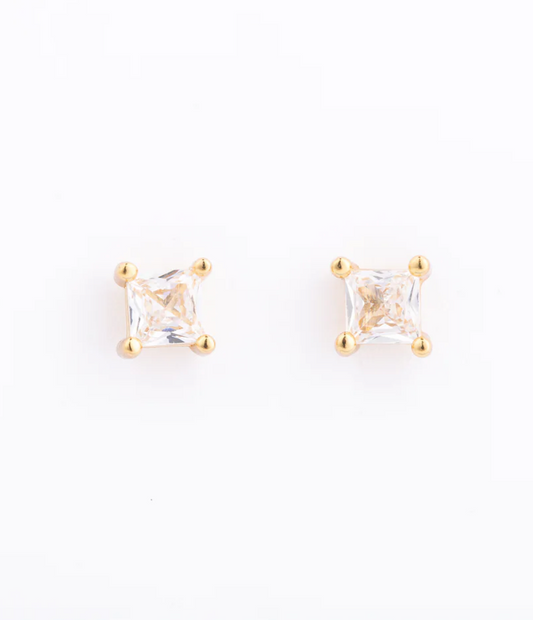 Gold earrings, gold stud earrings, rhinestone earrings