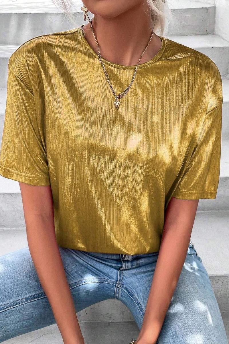 Short Sleeve Metallic Top