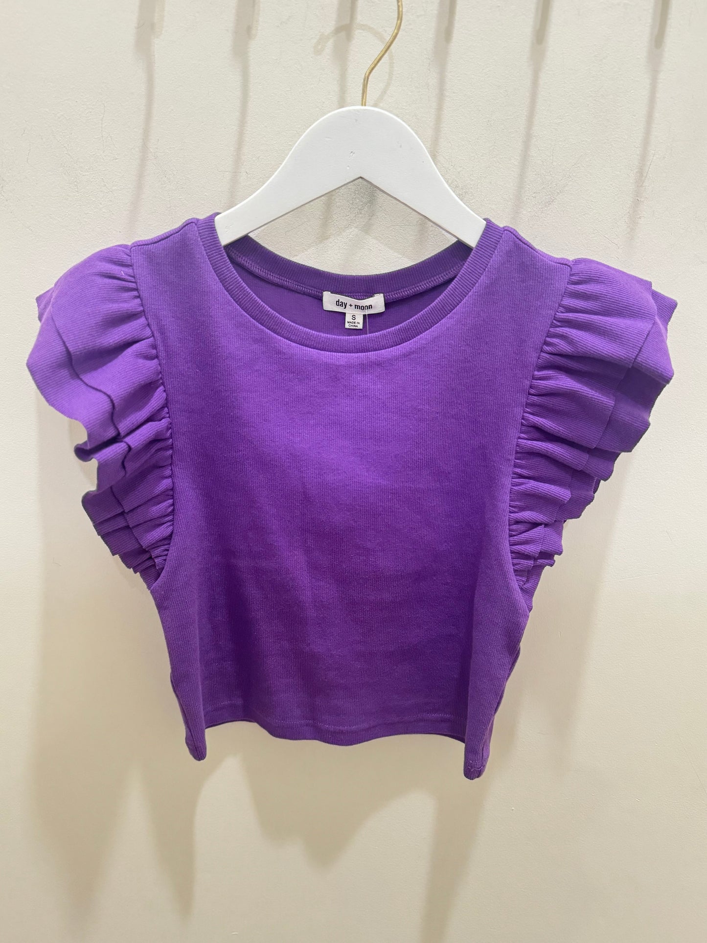 Cropped Ribbed Top With Ruffle Sleeves