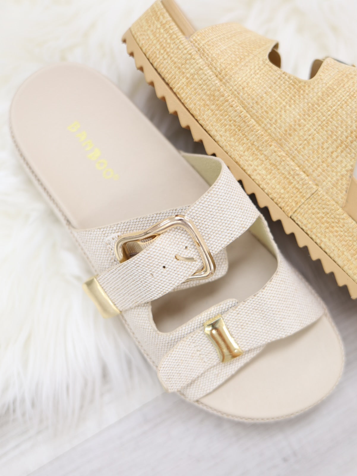 Double Buckle Linen Platform Sandals