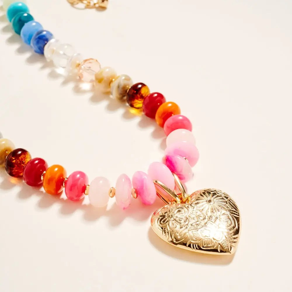 Colorful Resin Puff Heart Necklace