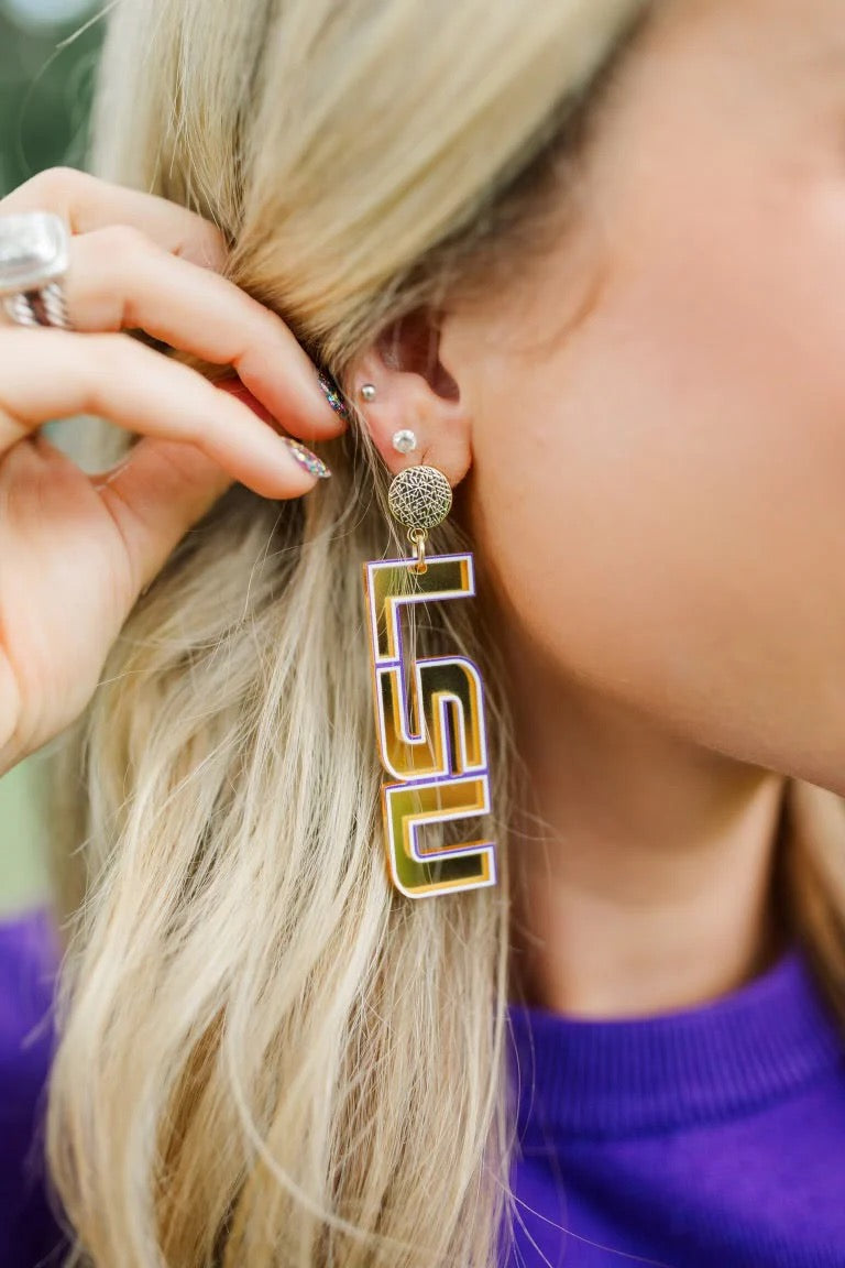 LSU Gold Mirror Drop Earrings