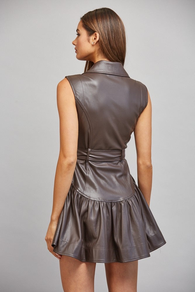 Maxine Faux Leather Belted Dress