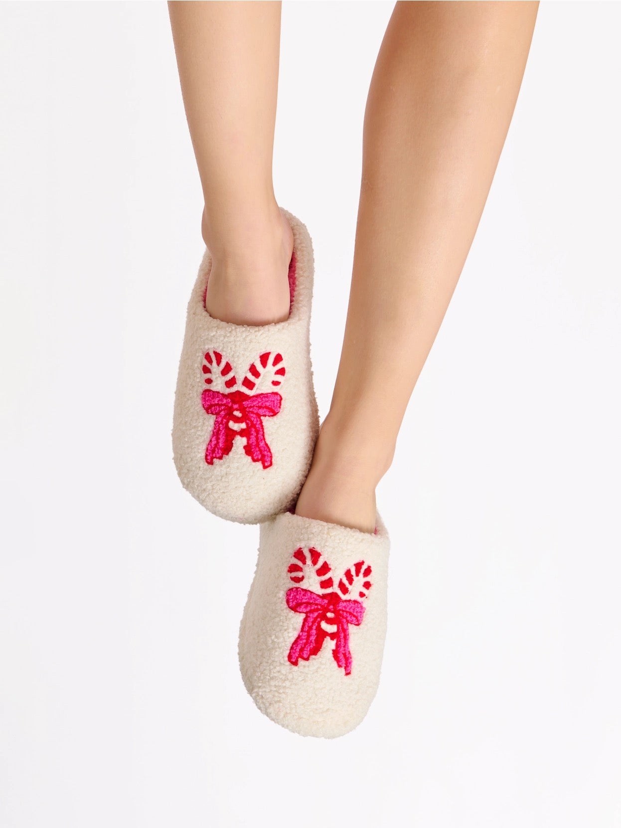 Candy Cane Bow Slippers