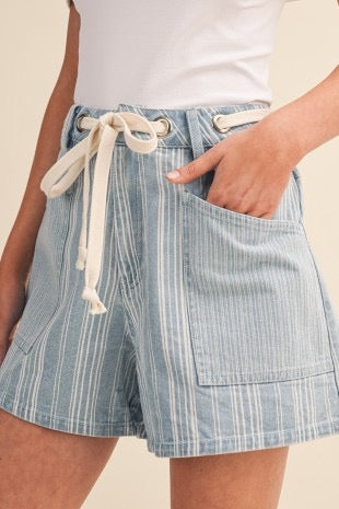 Mindy Mixed Stripes Denim Shorts