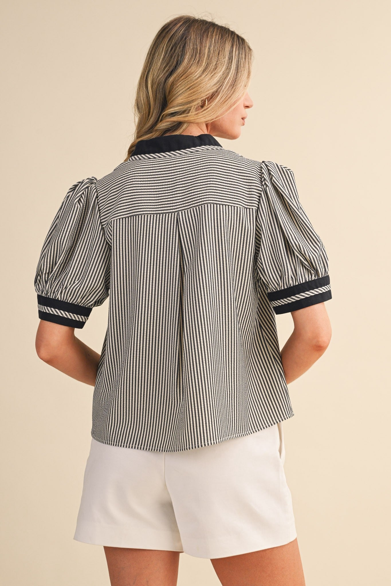 Ari Striped Contrast Binding Collared Top