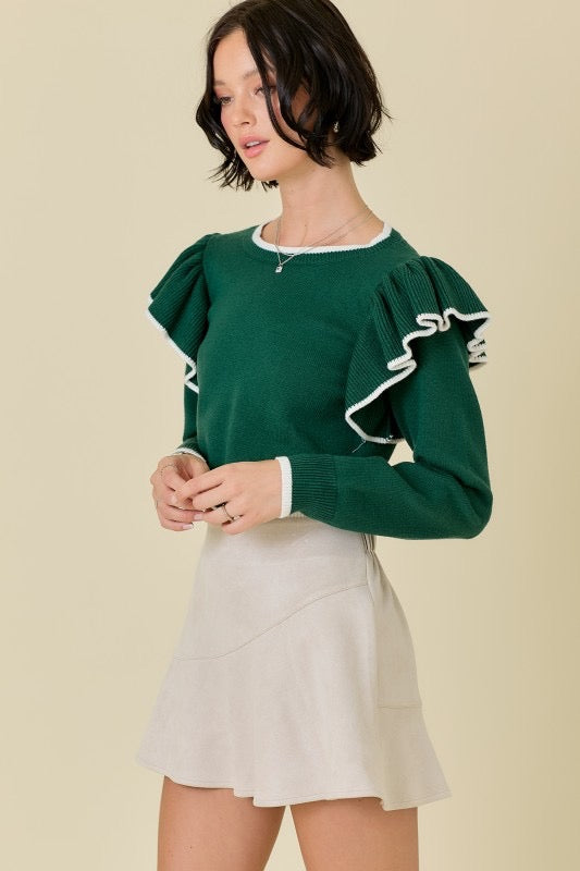 Round Neck Ruffle Sweater