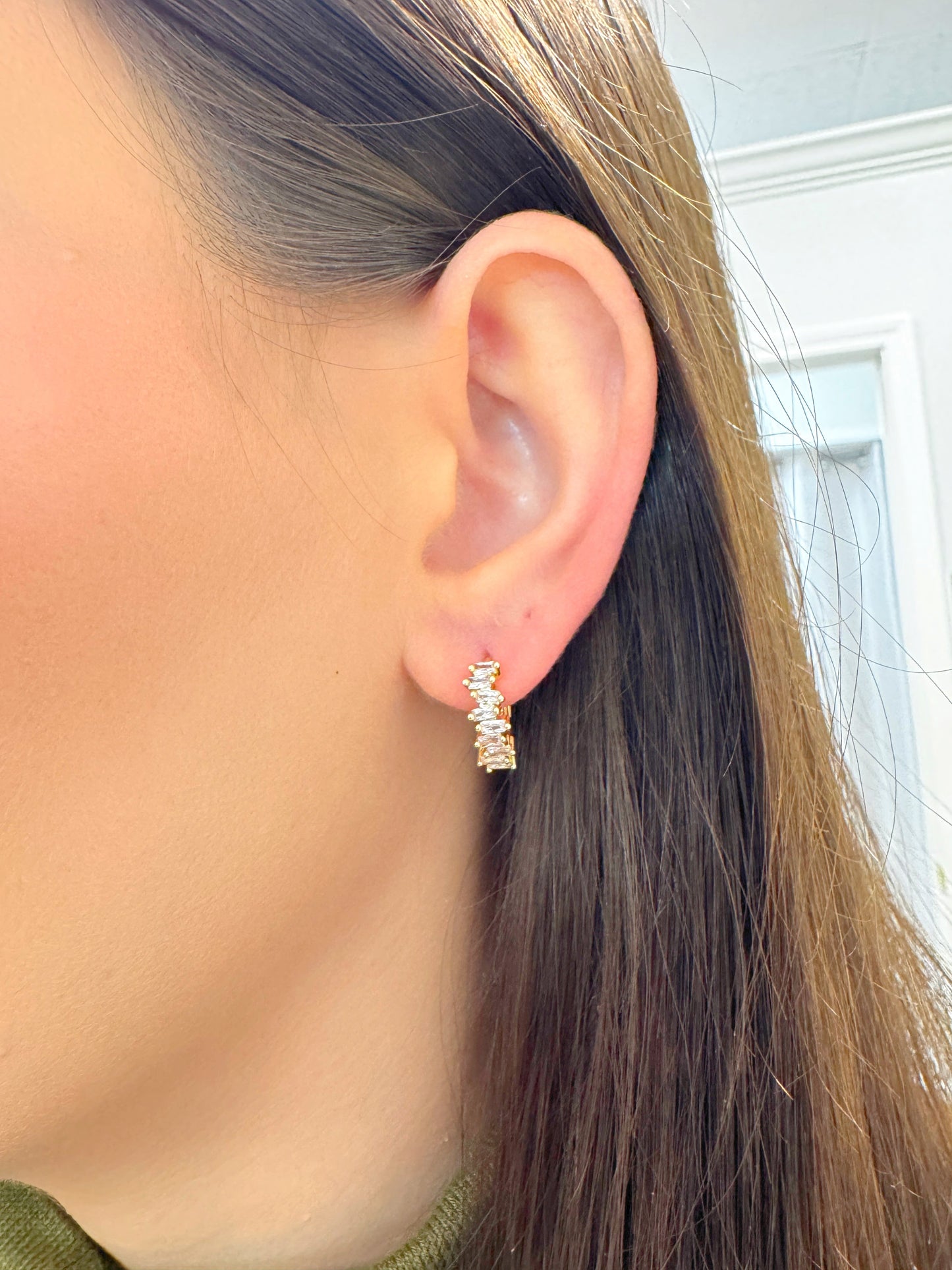 Gold earrings, dainty earrings, rhinestone earrings, dainty hoops, dainty rhinestone hoops, Huggies