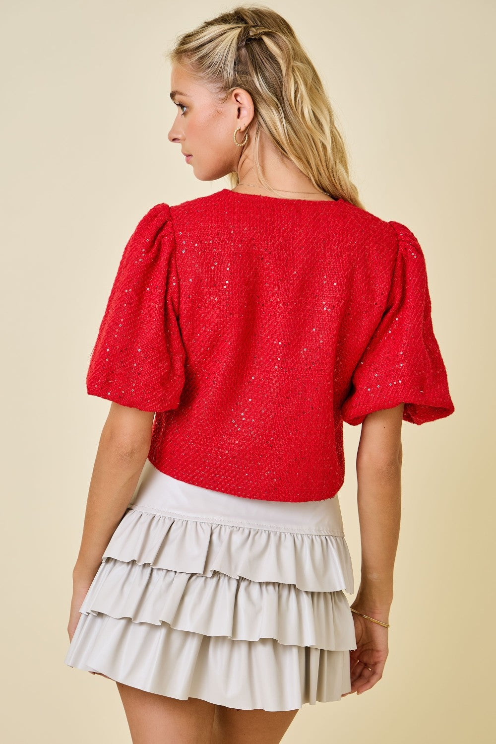 holiday top, trending top, sequin top, bow top