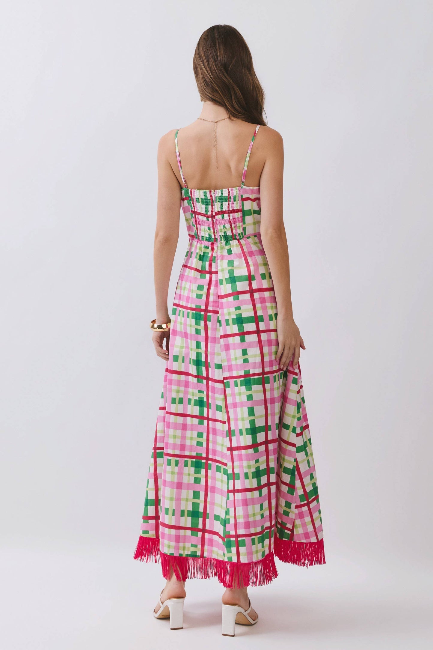 Plaid Fringe Hem Maxi Dress