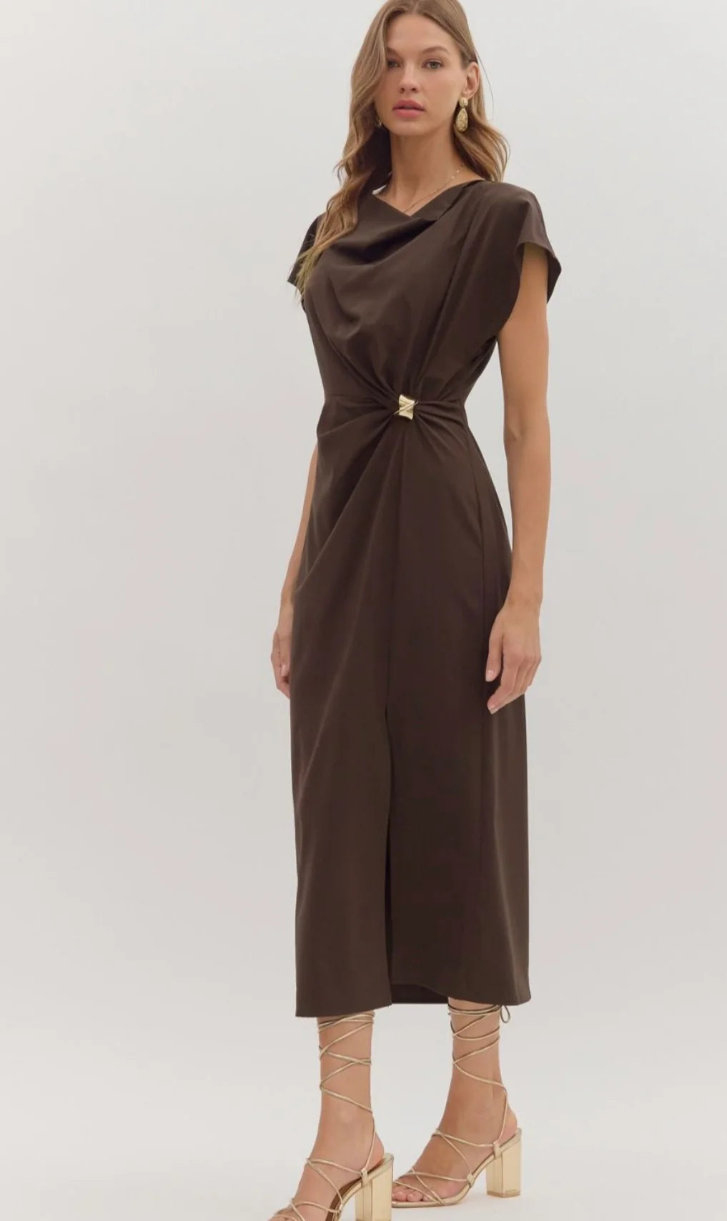 Draped Neck Midi Dress