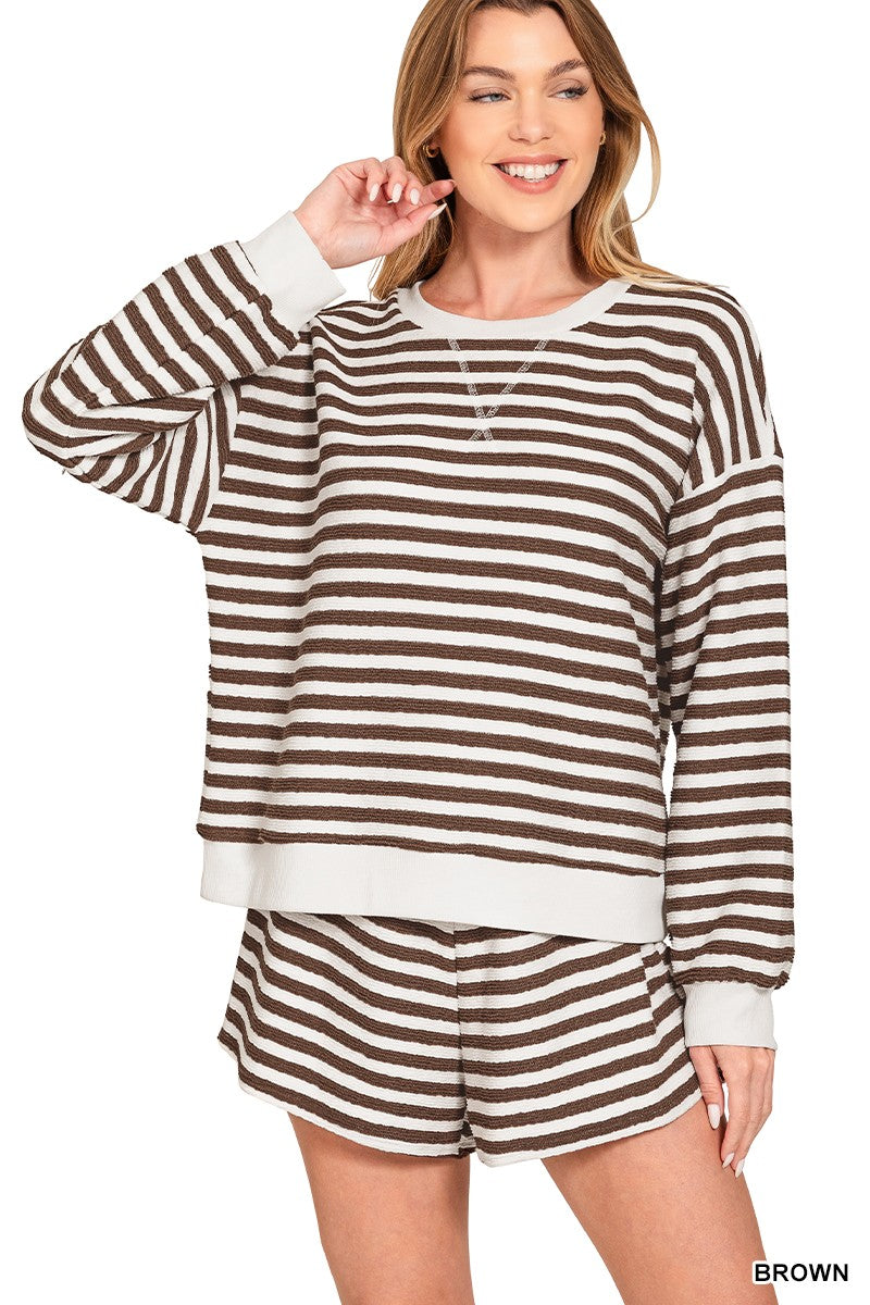 Striped Pullover & Shorts Set