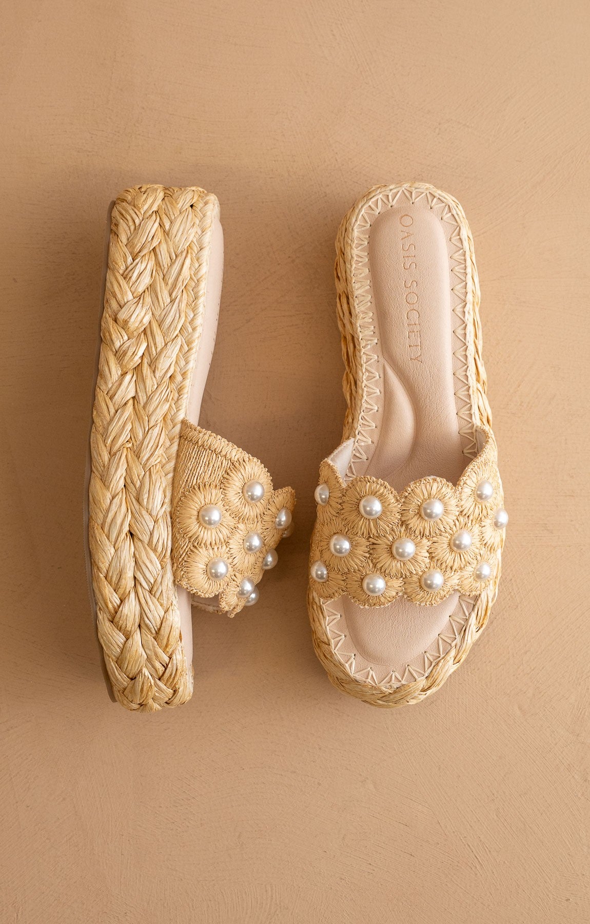 Candice Pearl Raffia Platform Slides