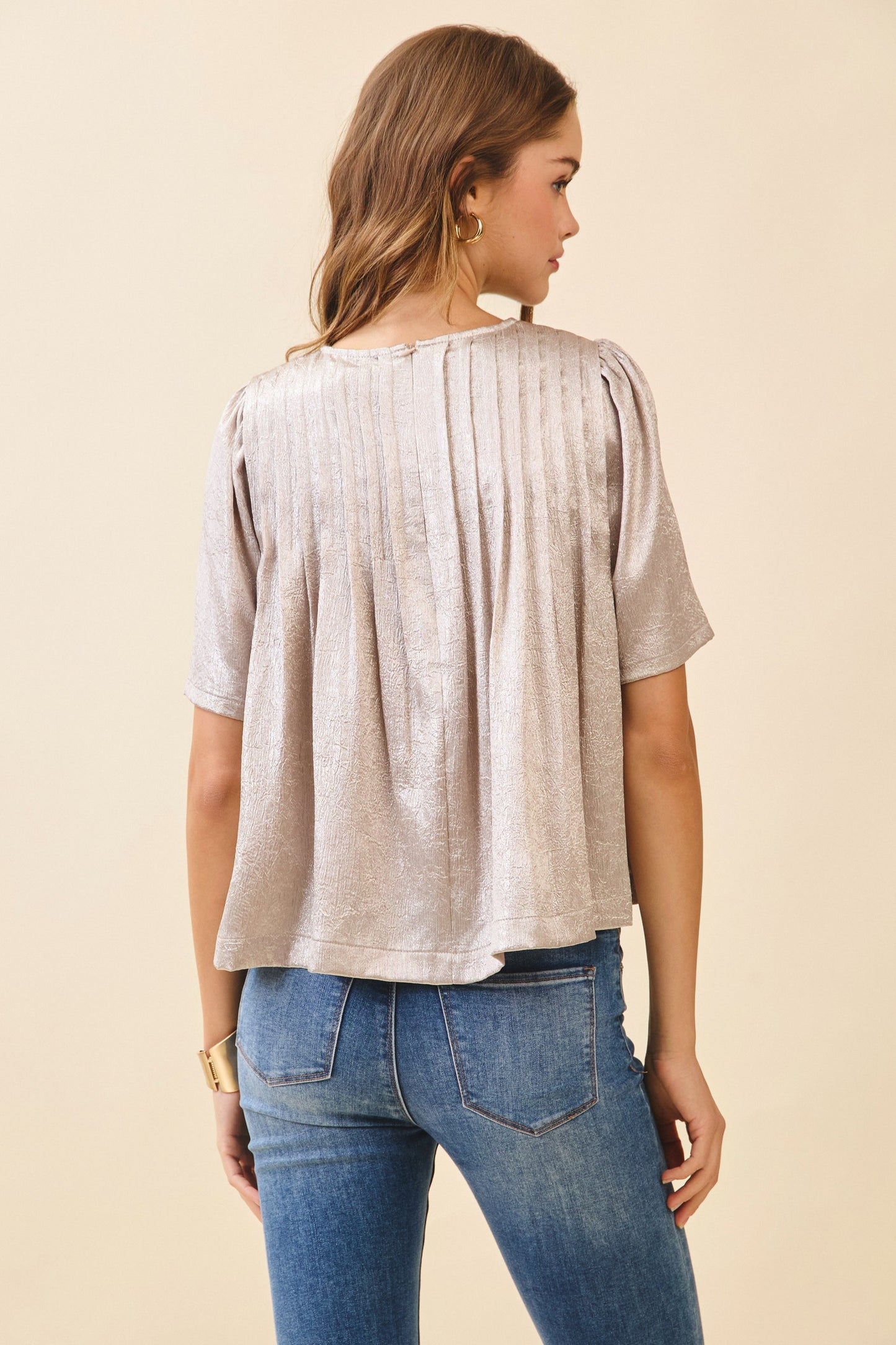 Pleated Metallic Top
