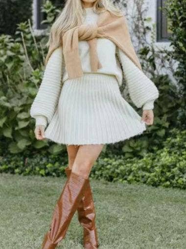 Pullover Sweater Dress & Mini Skirt Set