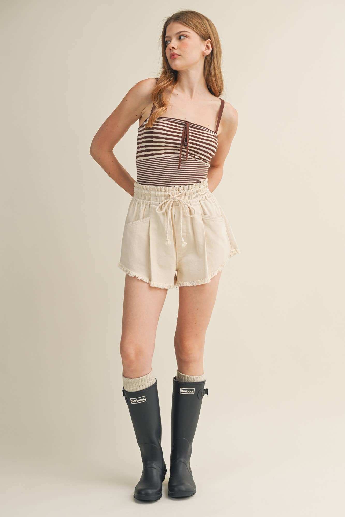Frayed Hem Paperbag Shorts